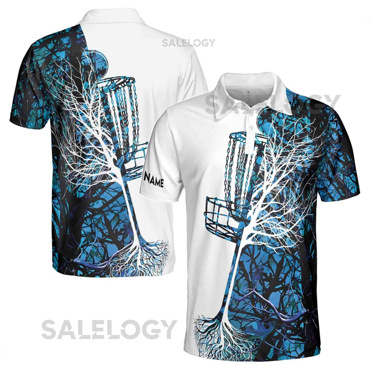 Men's Disc Golf Polo Shirt Custom Name Blue Camo Design_519