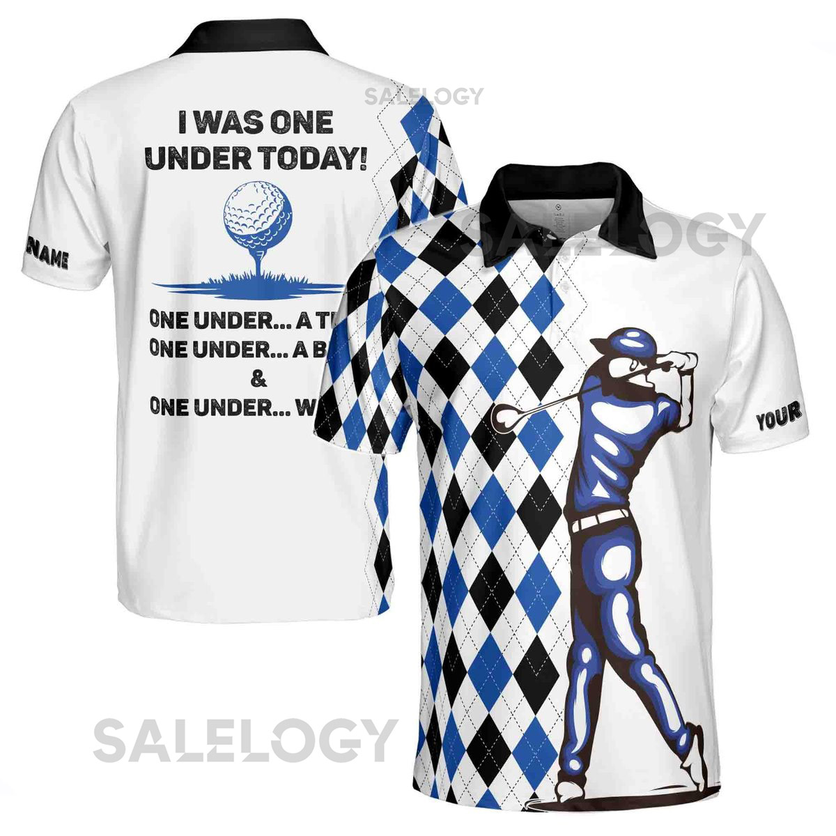 Custom Name Golf Men39s Polo Shirt 39One Under Today39 Quote 3D Print_100