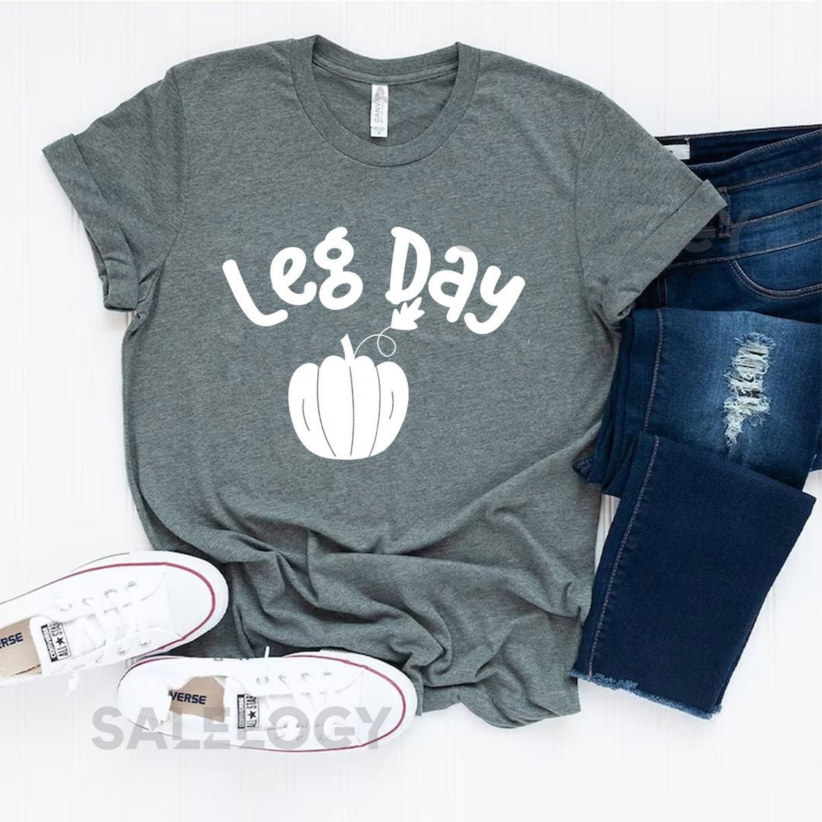 Leg Day T-Shirt - Customized Graphic Unisex Tee - Fall Season - Chilly Nights - Fall Delights - Seasonal Joy - Pumpkin Season_624