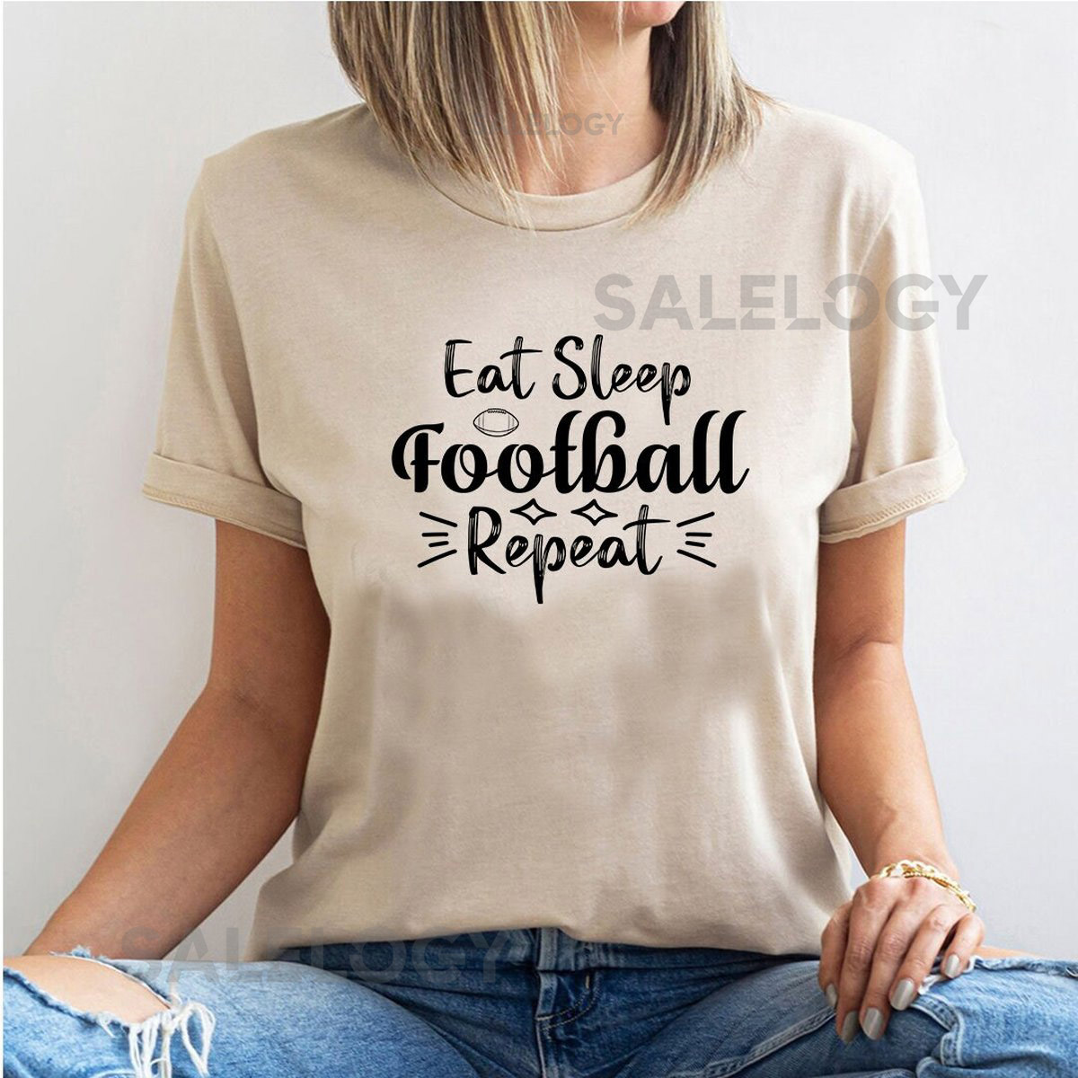 Eat Sleep Football Repeat T-Shirt - Customized Graphic Unisex Tee - Football Fanatic - Soccer Game - Passion - Sports Lover - Game Day Shirt_259