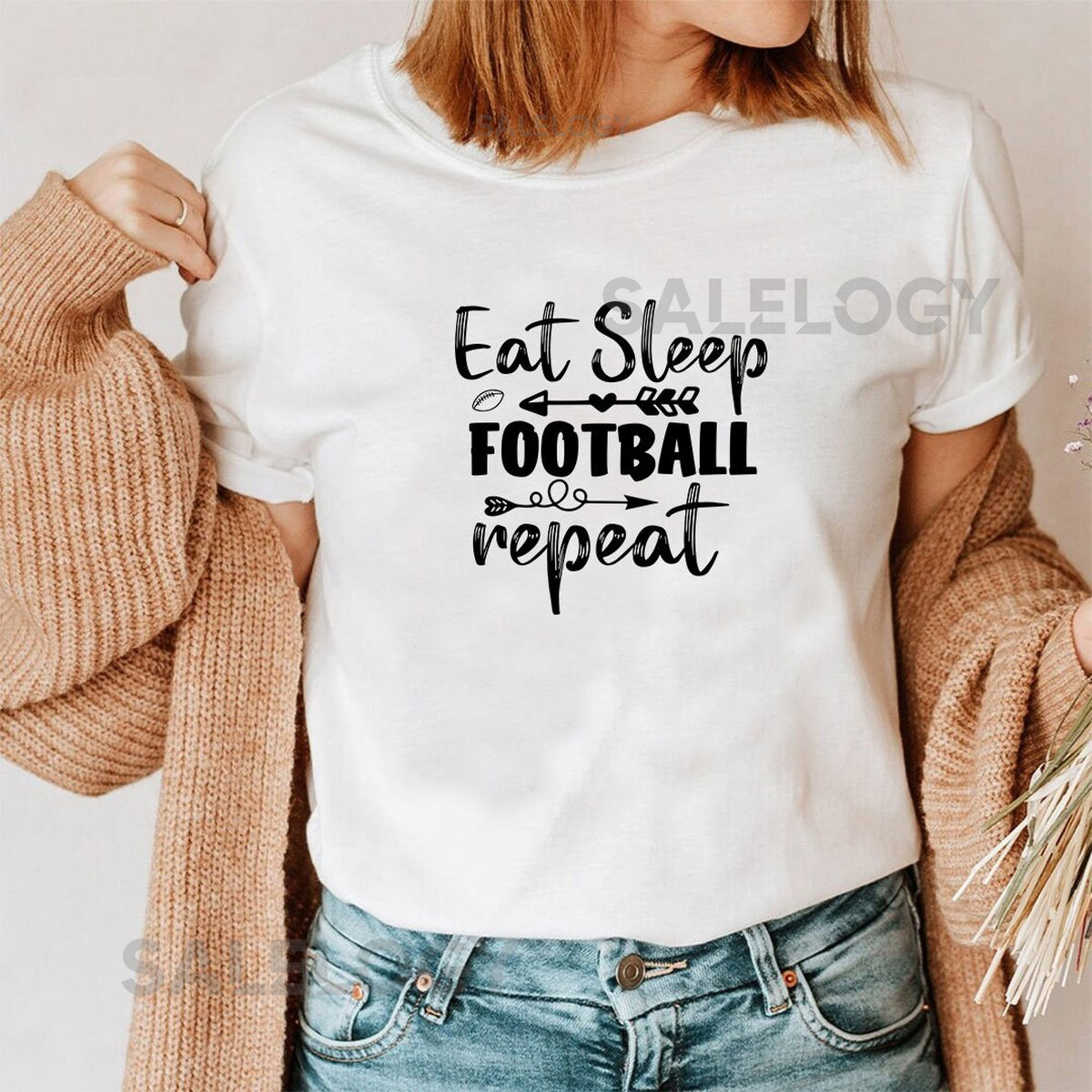 Eat Sleep Football Repeat T-Shirt - Customized Graphic Unisex Tee - Football Fanatic - Soccer Game - Passion - Sports Lover - Game Day Shirt_260