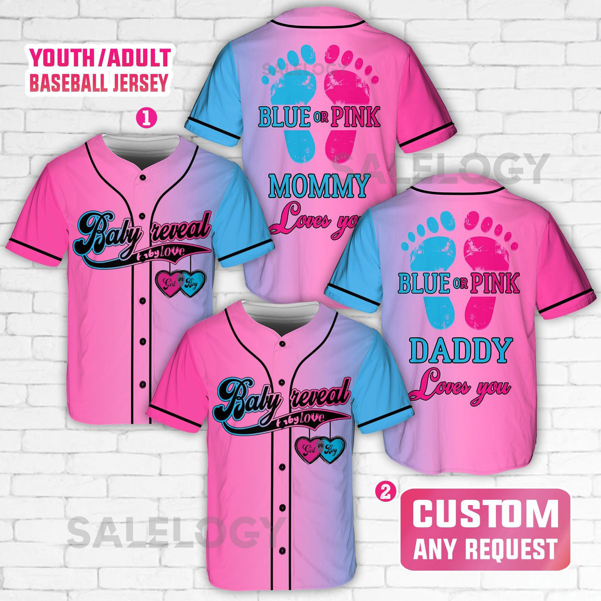 Personalized Baby Reveal Baseball Jersey Blue or Pink Baseball Jersey Gender Reveal Jersey Team Boy Team Girl Jersey Reveal Party Jersey_17