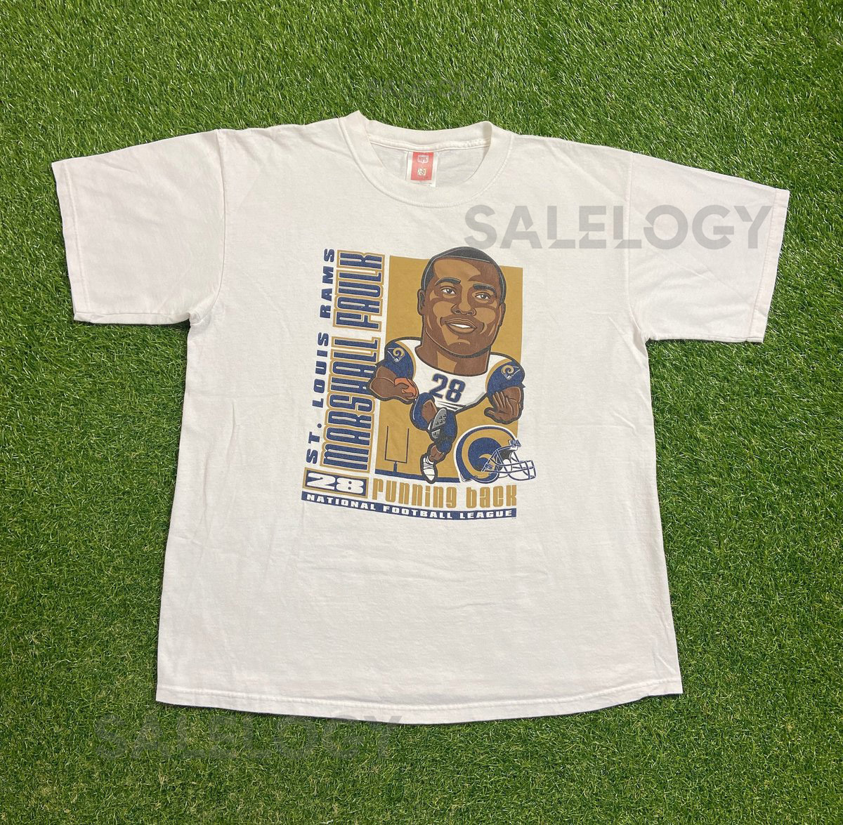 Vintage St Louis Rams Marshall Faulk 28 T Shirt Tee Size Xtra Large XL NFL Super Bowl Football Missouri Los Angeles 00s_832