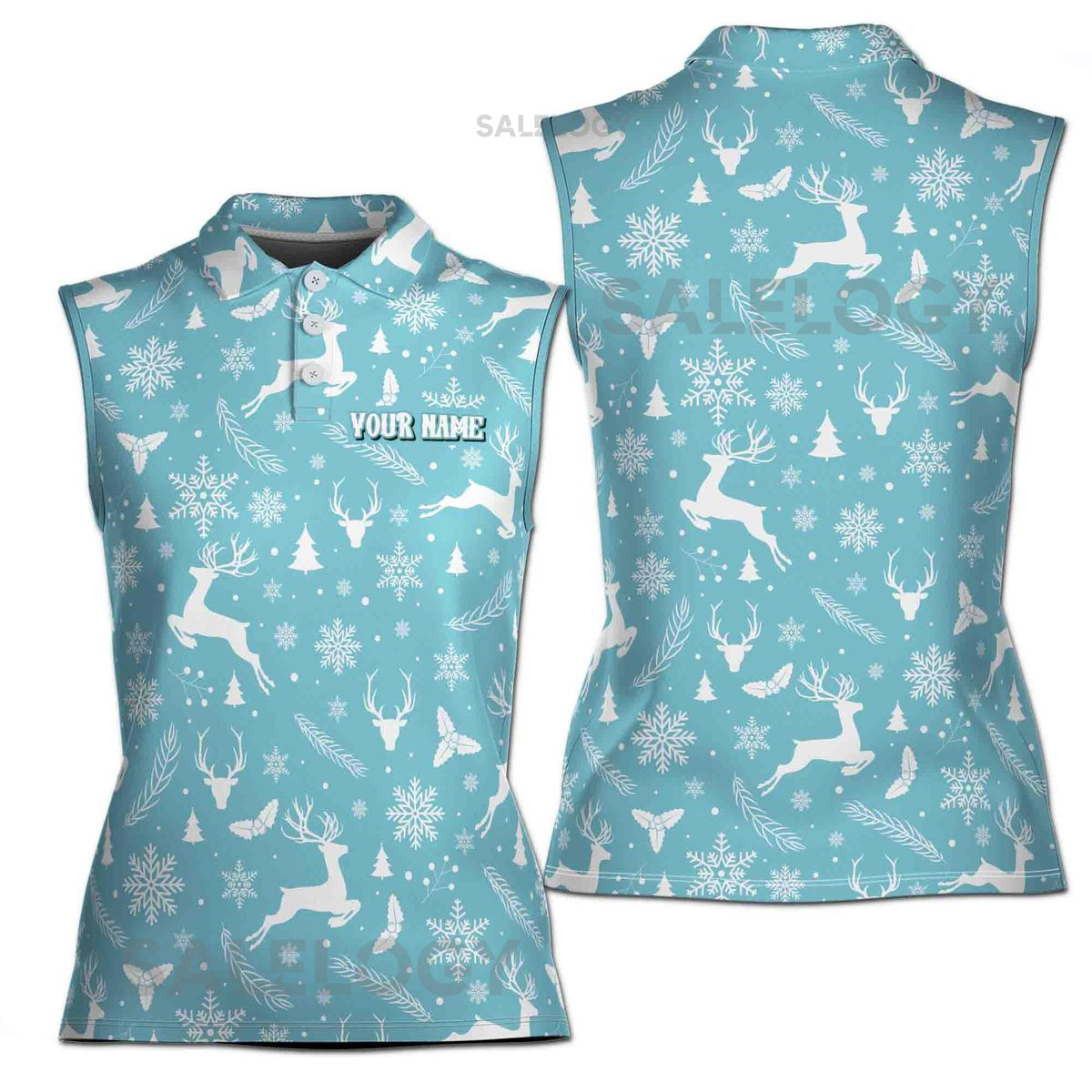 Vintage Retro Blue Christmas Pattern Golf Gift Women Sleeveless Polo XS-4XL_610