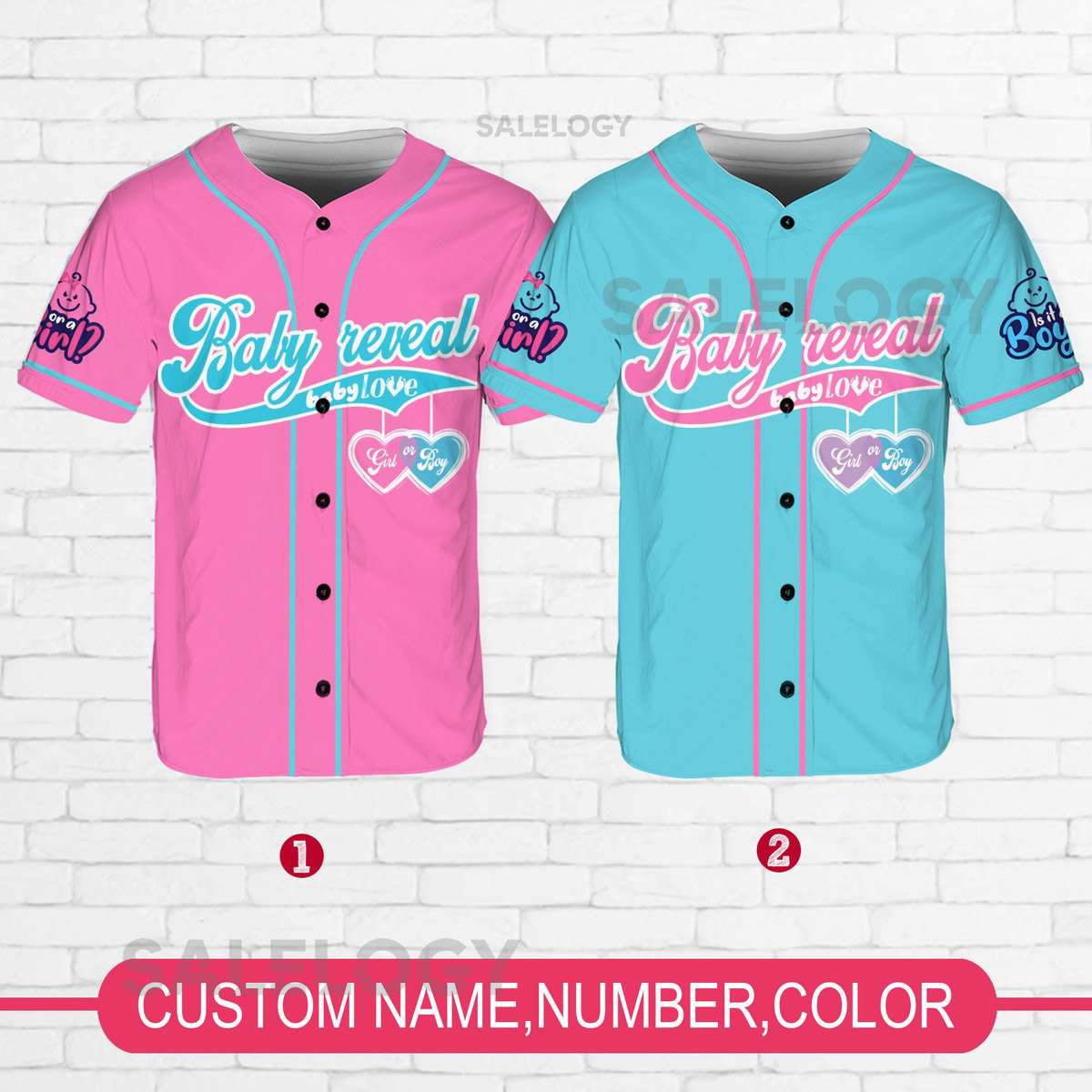 Personalized Baby Reveal Baseball Jersey Blue or Pink Baseball Jersey Gender Reveal Jersey Team Boy Team Girl Jersey Reveal Party Jersey_18