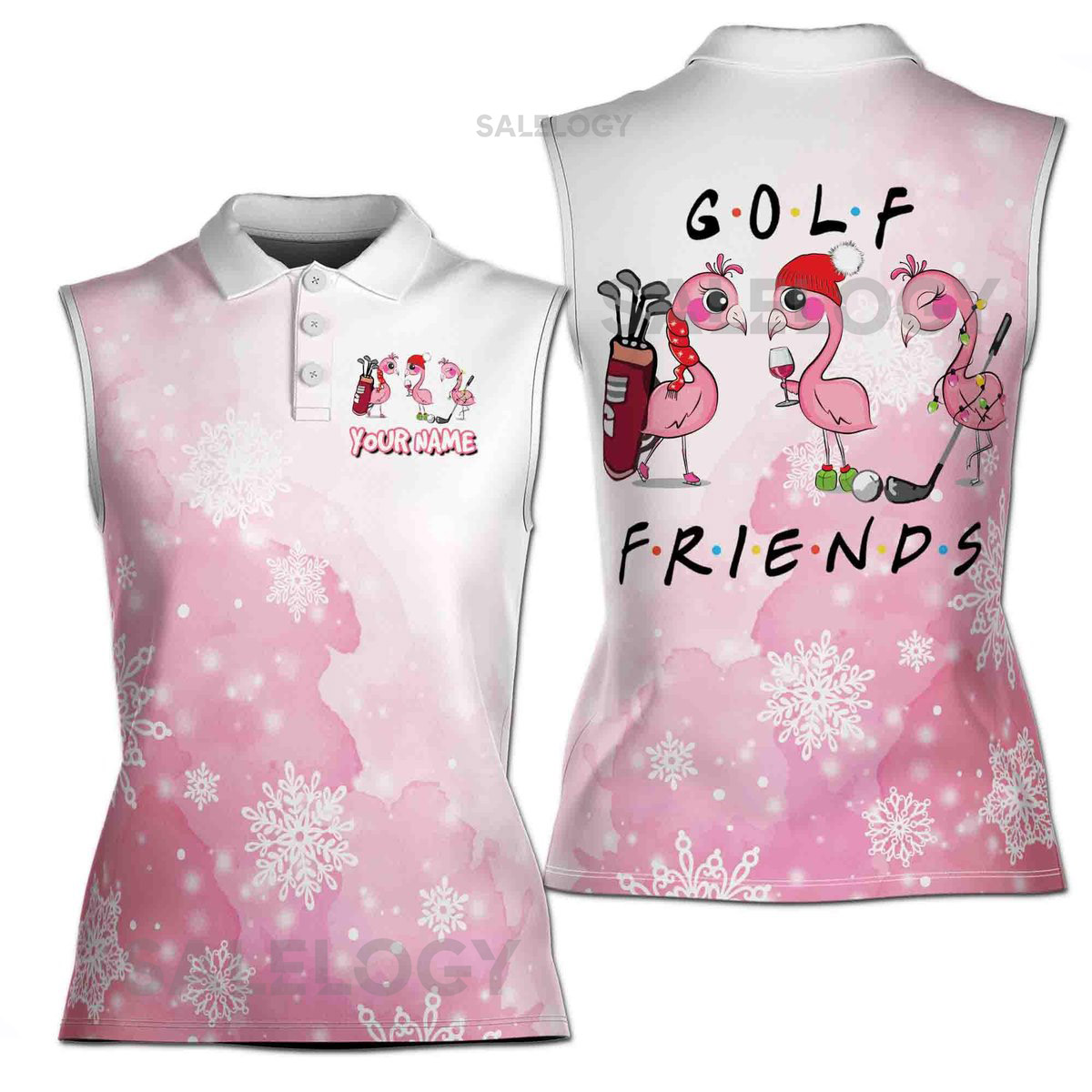 Golf Friend Flamingo Christmas Pattern Women Sleeveless Polo XS-4XL_509