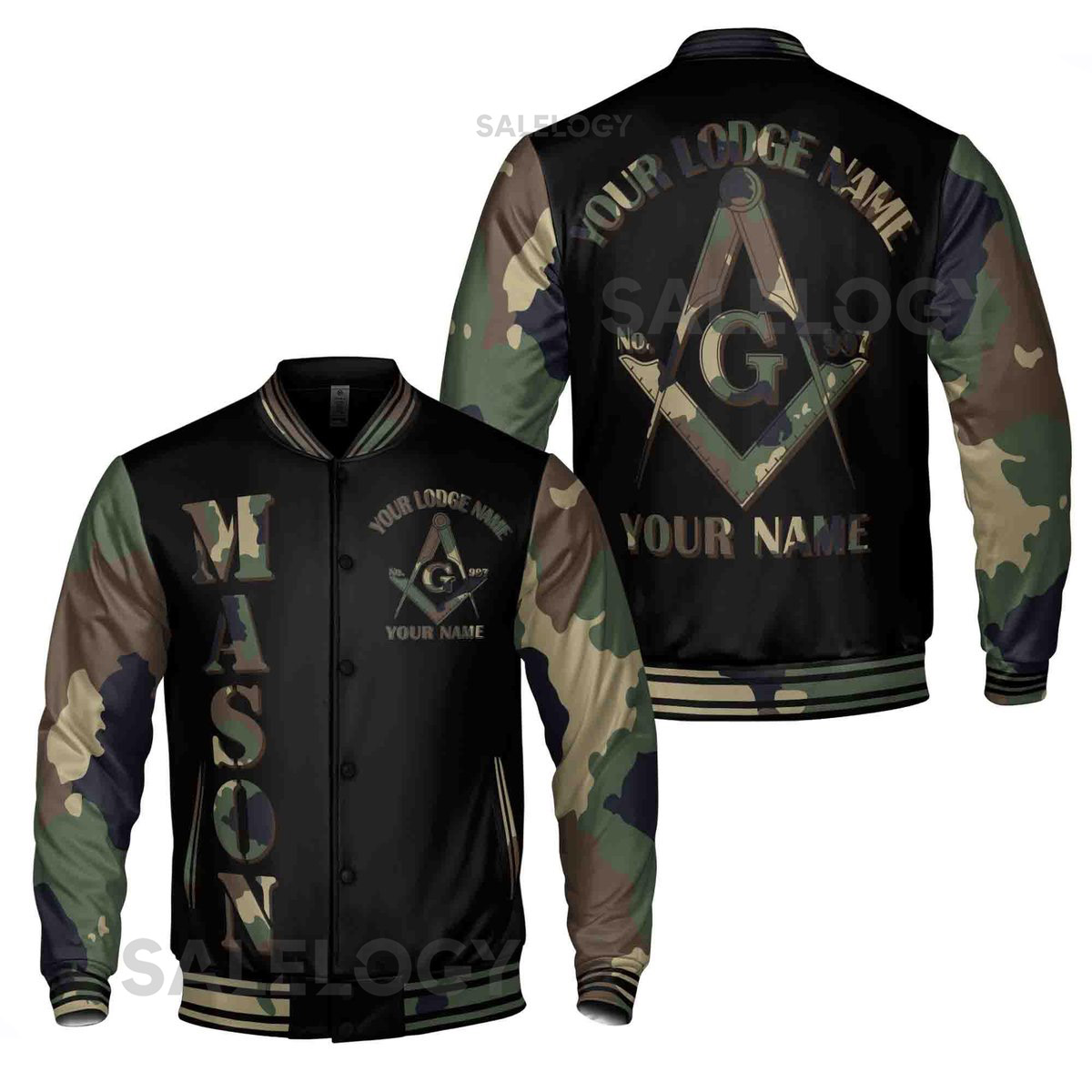 Custom Camo Freemason Masonic Symbol Camouflage Freemasonary 3D Baseball Jacket S-5XL_3