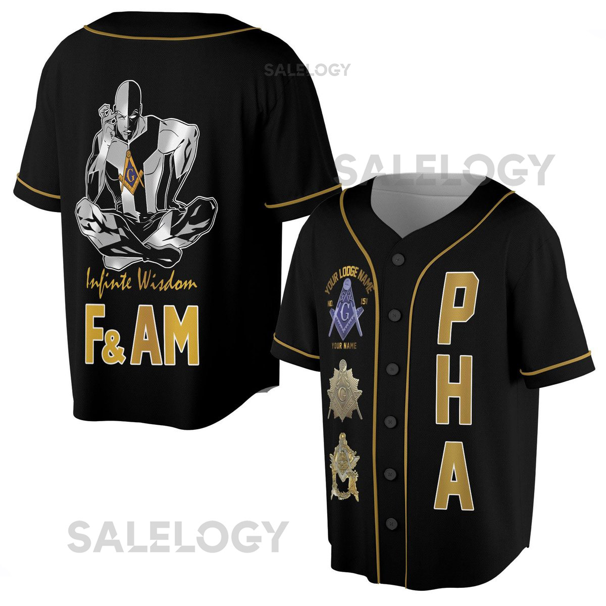 Custom Masonic Baseball Jersey PHA Freemason Design_2