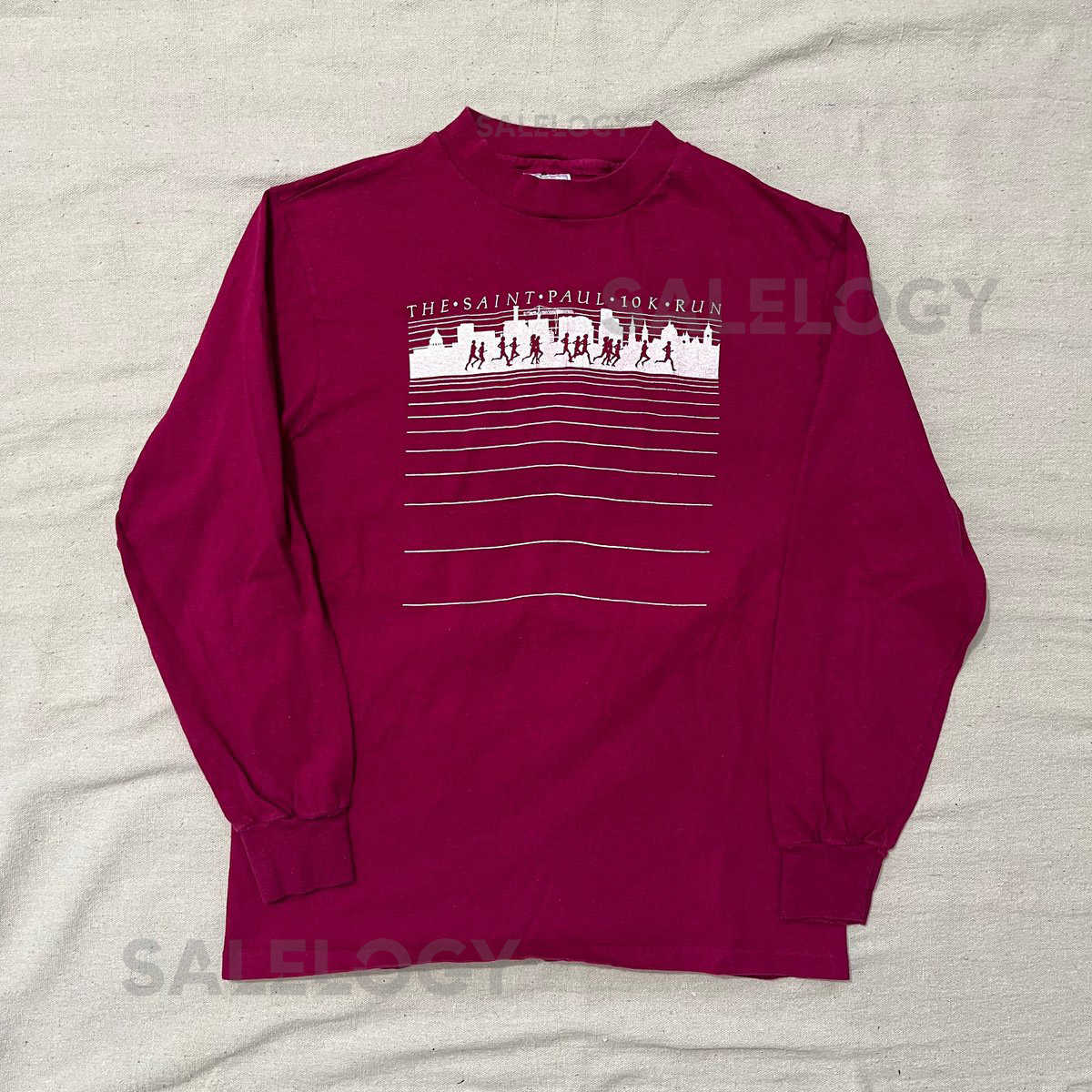 Vintage 80s Saint Paul 10K Run Marathon Graphic Longsleeve T-Shirt Maroon Medium_881