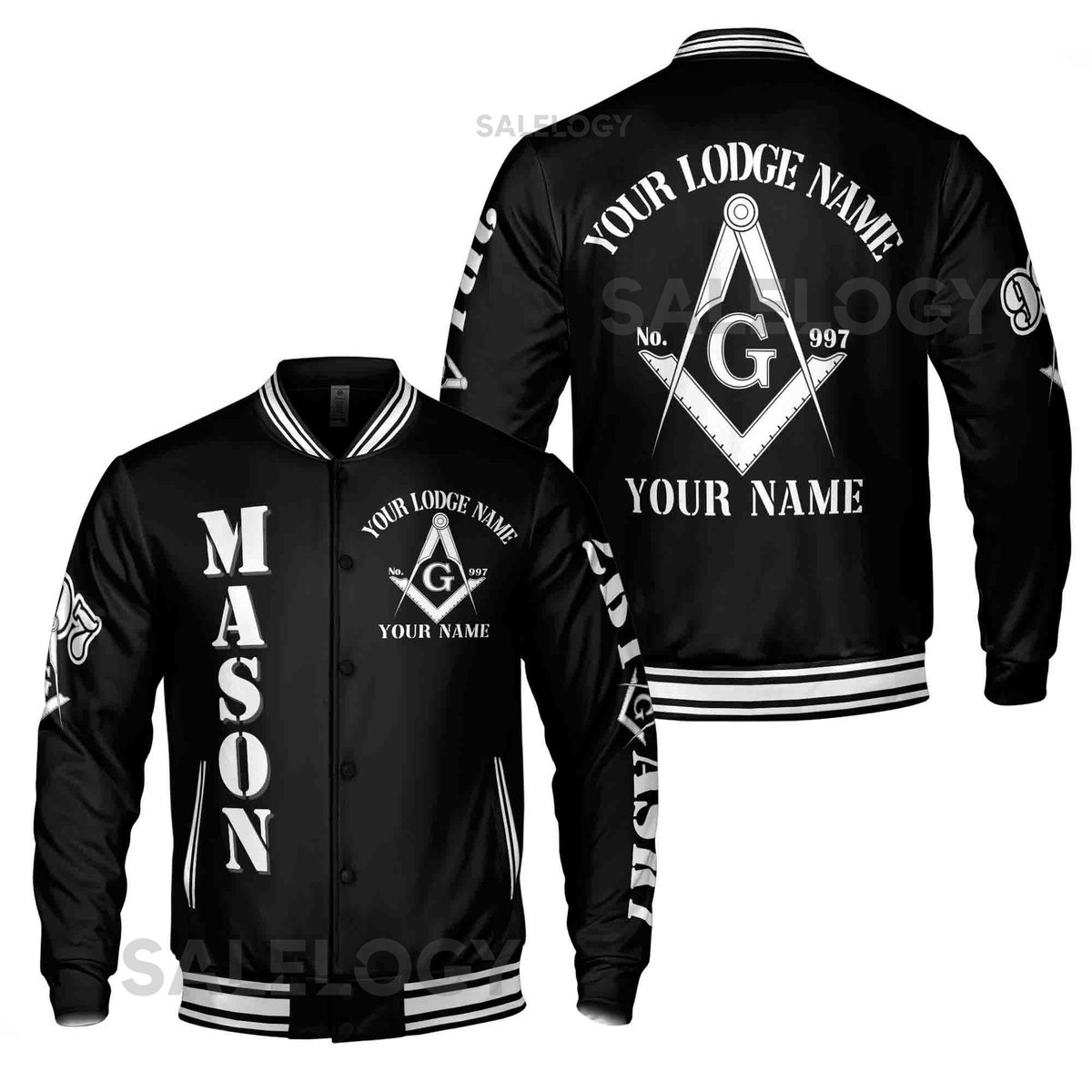 Custom Black And White Freemason Masonic Symbol Camouflage Freemasonary 3D Baseball Jacket S-5XL_2