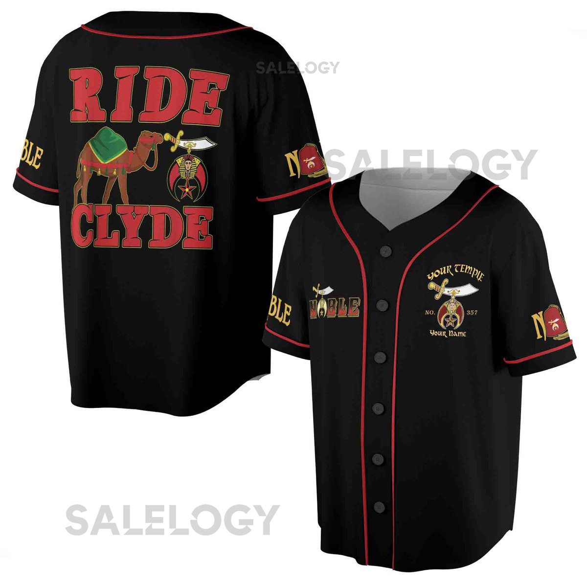 Custom Your Name Temple Noble Shriners Ride Clyde Camel 3D Baseball Jersey Size S-5XL_50