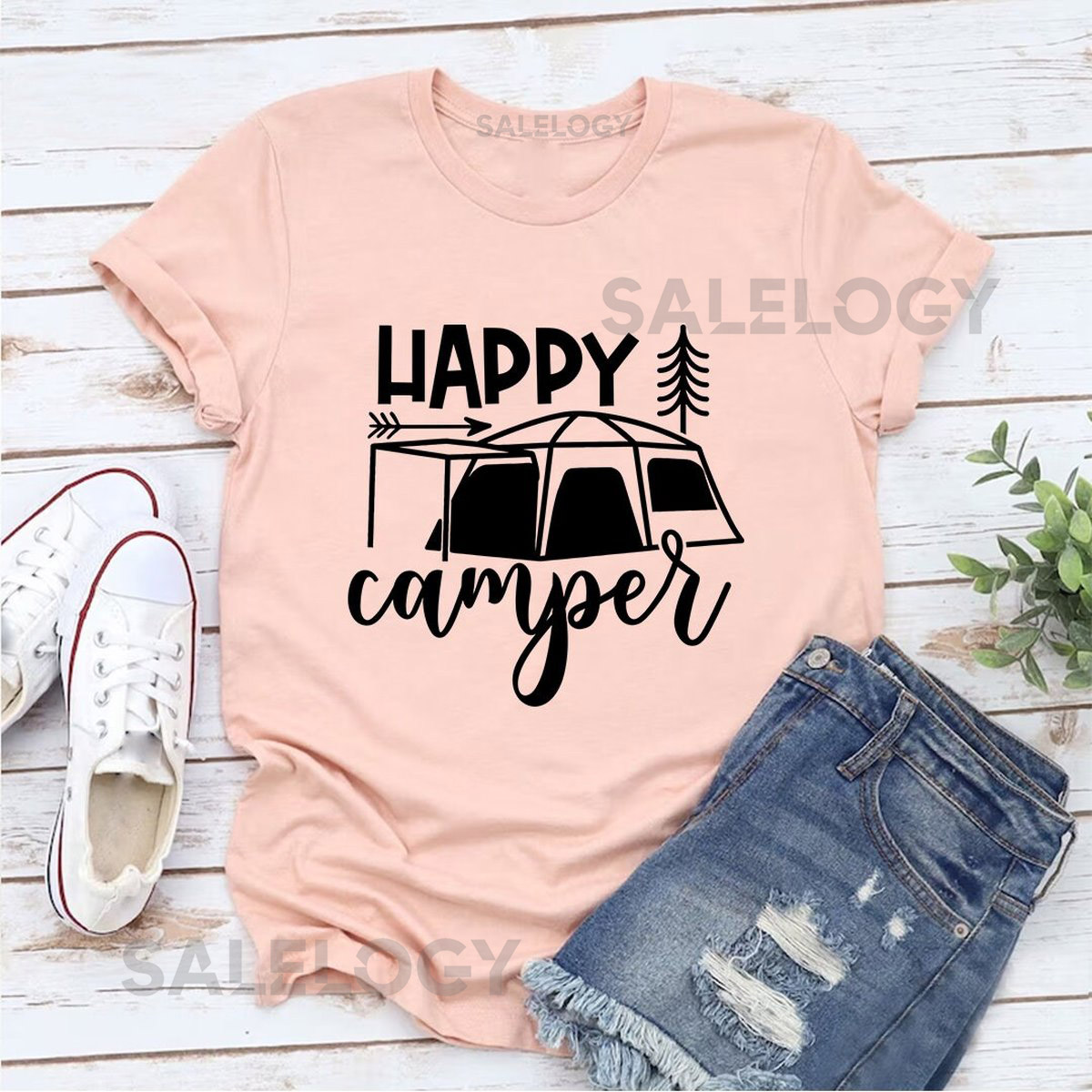 Happy Camper T-Shirt - Customized Graphic Unisex Tee -Adventure Apparel- Travel-Inspired -Exploration -life's adventures- Outdoor Enthusiast_403
