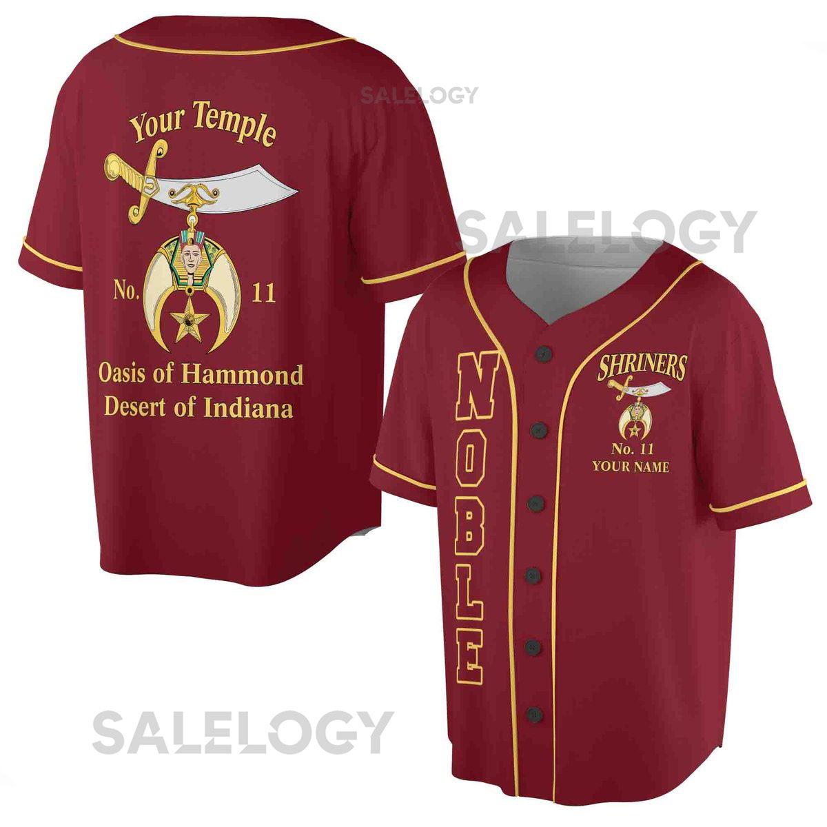 Custom Name Number Temple Shriners Noble Freemason Burgundy Baseball Jersey S-5XL_25