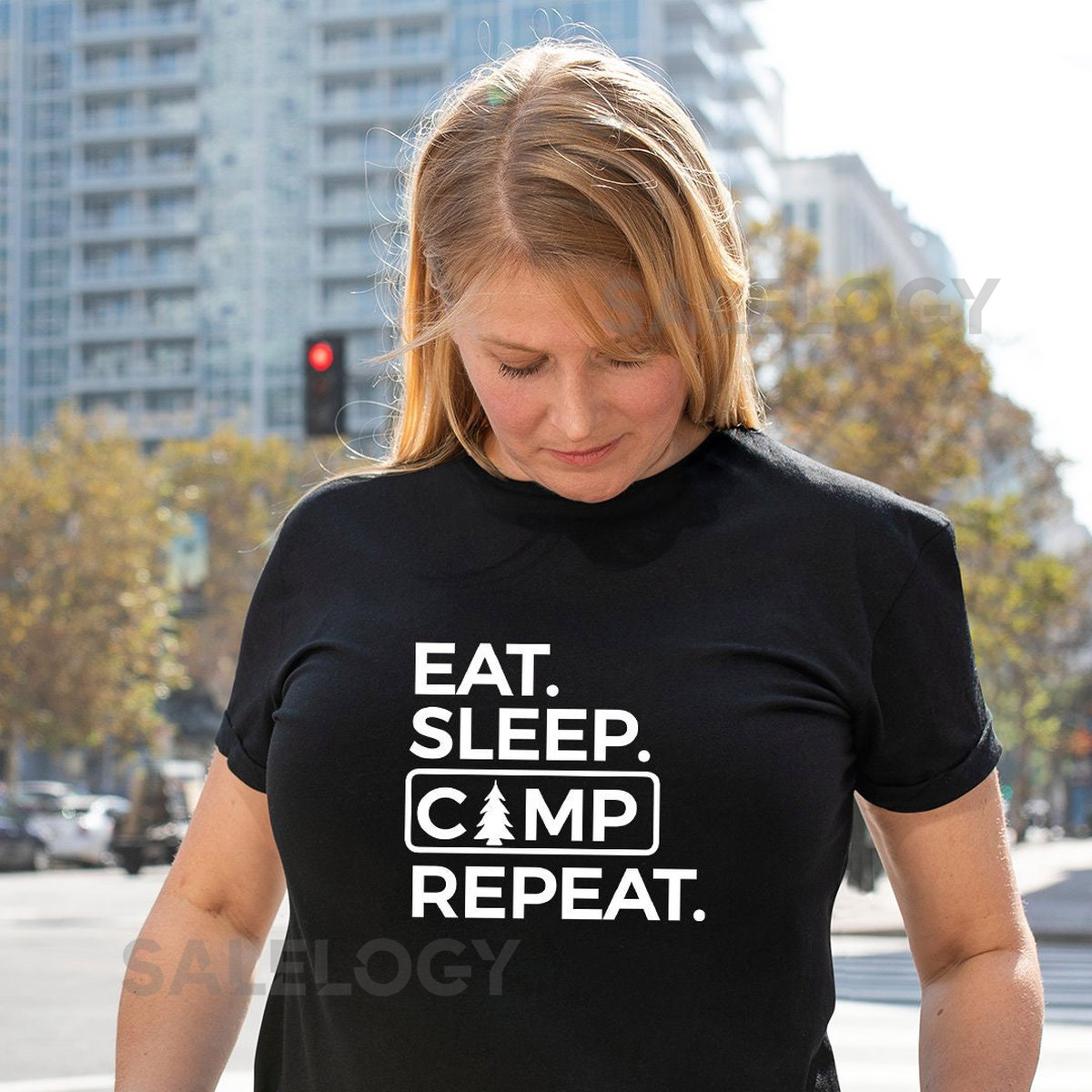 Eat Sleep Camp Repeat T-Shirt - Customized Graphic Unisex Tee - Tent Life Tempo Tee - Adventure Attire - Camper's Creed - Experiences Wear_257