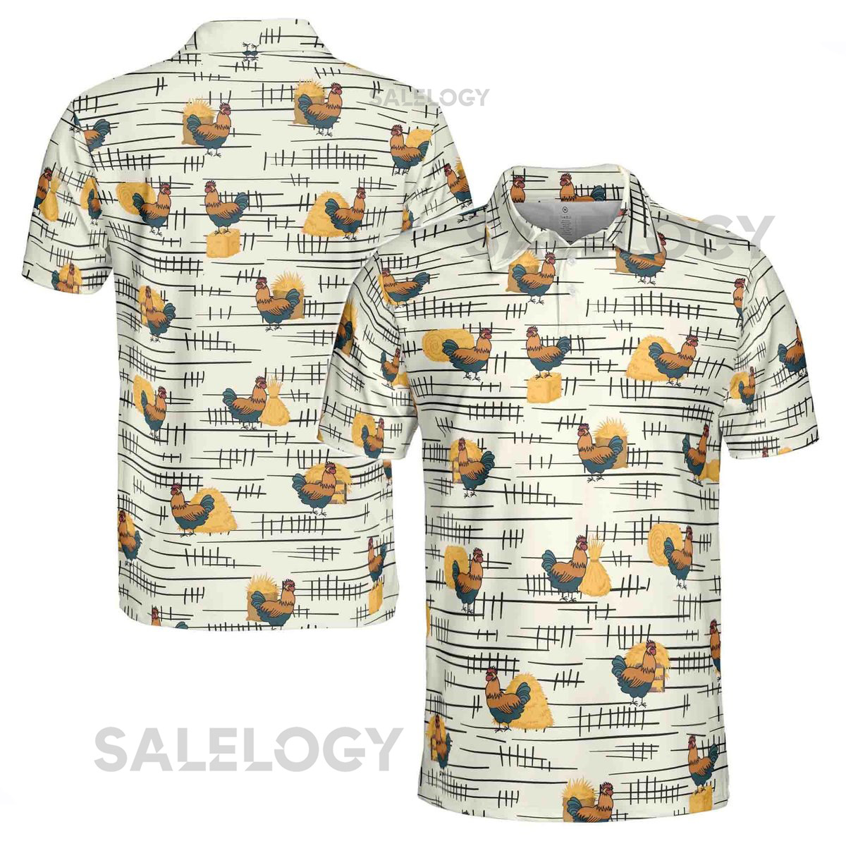 Funny Chicken Rooster Beside Haystacks Pattern Golf Men's Polo Shirt S-5XL_493