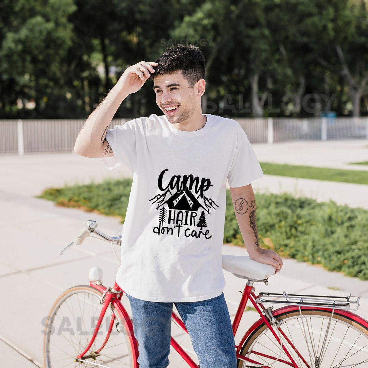 Camp Hair Don't Care T-Shirt - Customized Graphic Unisex Tee - Dreamer's Attire - Ordinary Wardrobe - Adventure Apparel - Carefree Camping_181