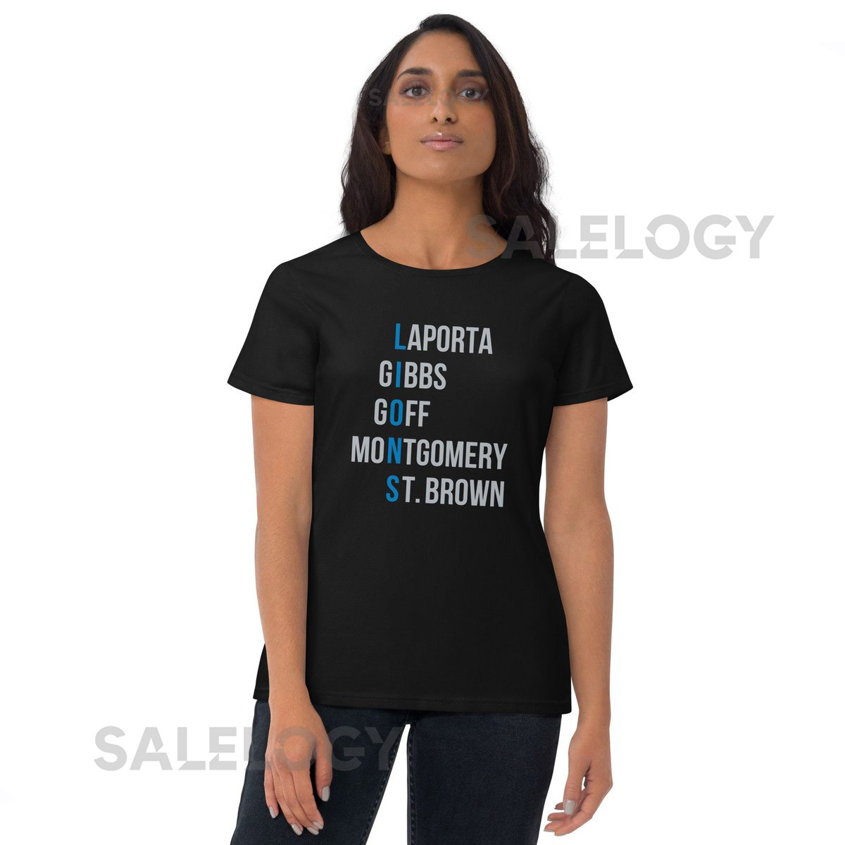 Women's Classic Fit Short Sleeve T-Shirt - Detroit Lions Crossword Apparel - Perfect Gift For Any Fan_766