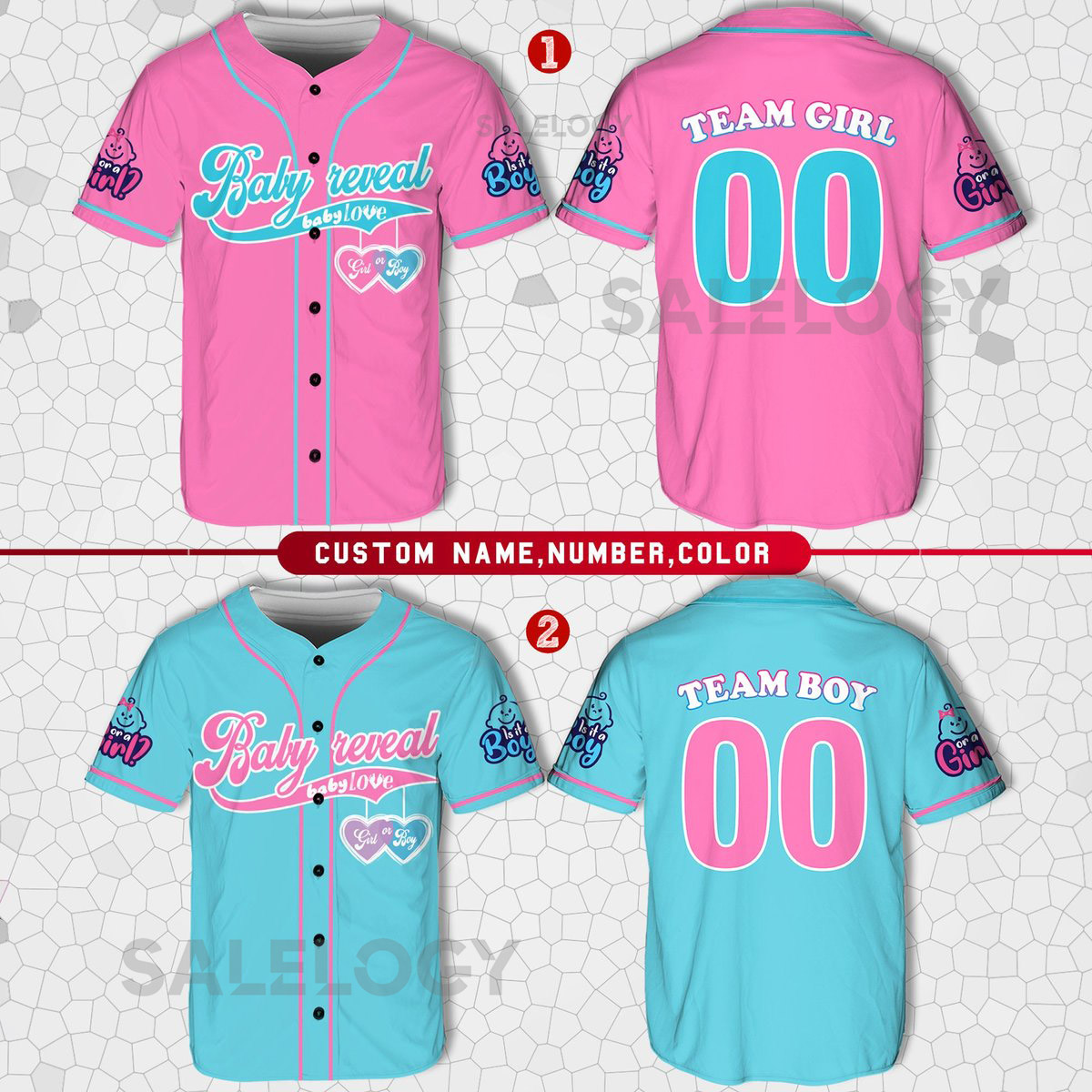 Personalized Baby Reveal Baseball Jersey Blue or Pink Baseball Jersey Gender Reveal Jersey Team Boy Team Girl Jersey Reveal Party Jersey_19