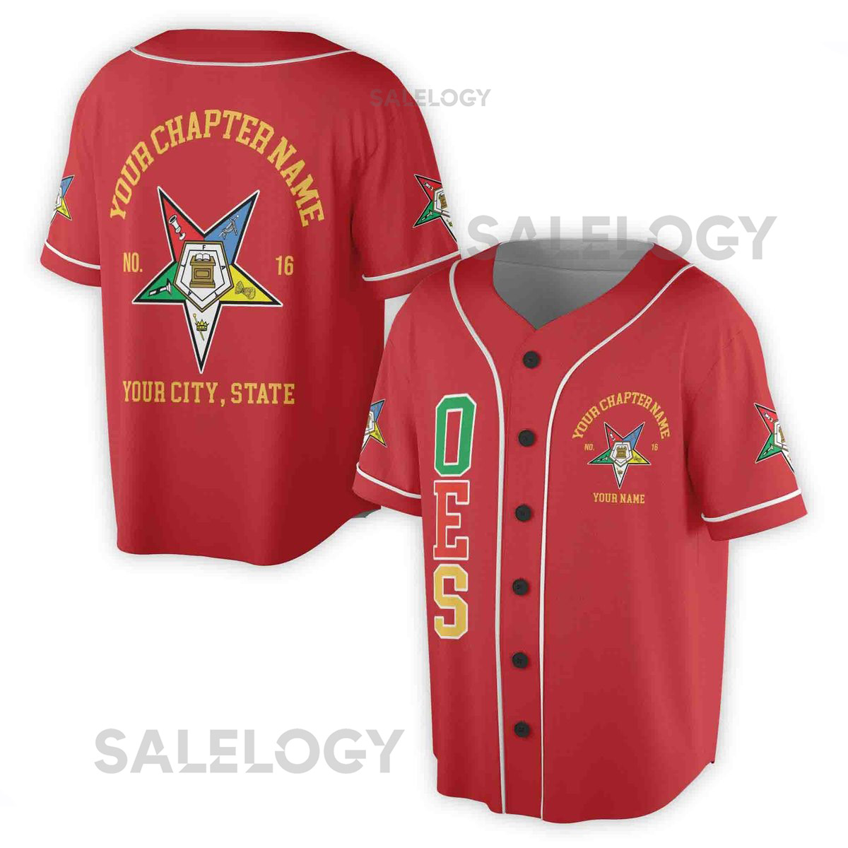 Custom OES Order of the Eastern Star Pentagon Down Emblem AFAM Baseball Jersey_44