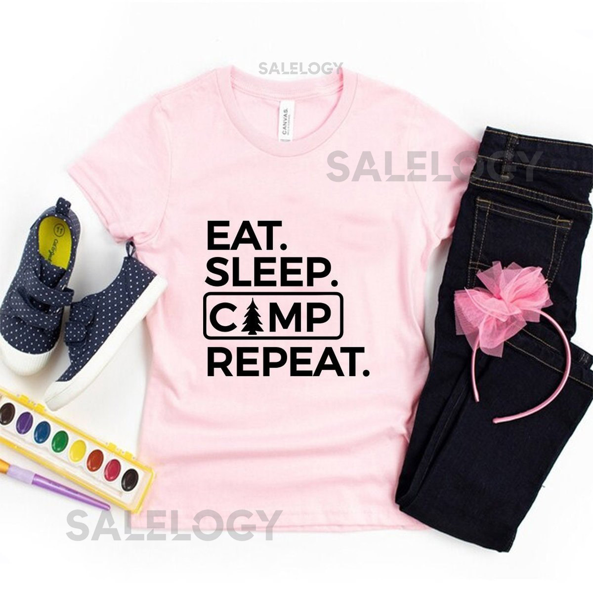 Eat Sleep Camp Repeat T-Shirt-Customized Graphic Unisex Tee-Summer Apparel -Nature Escape Tee-Therapeutic Camping Tee-Nature Lover Tee_258