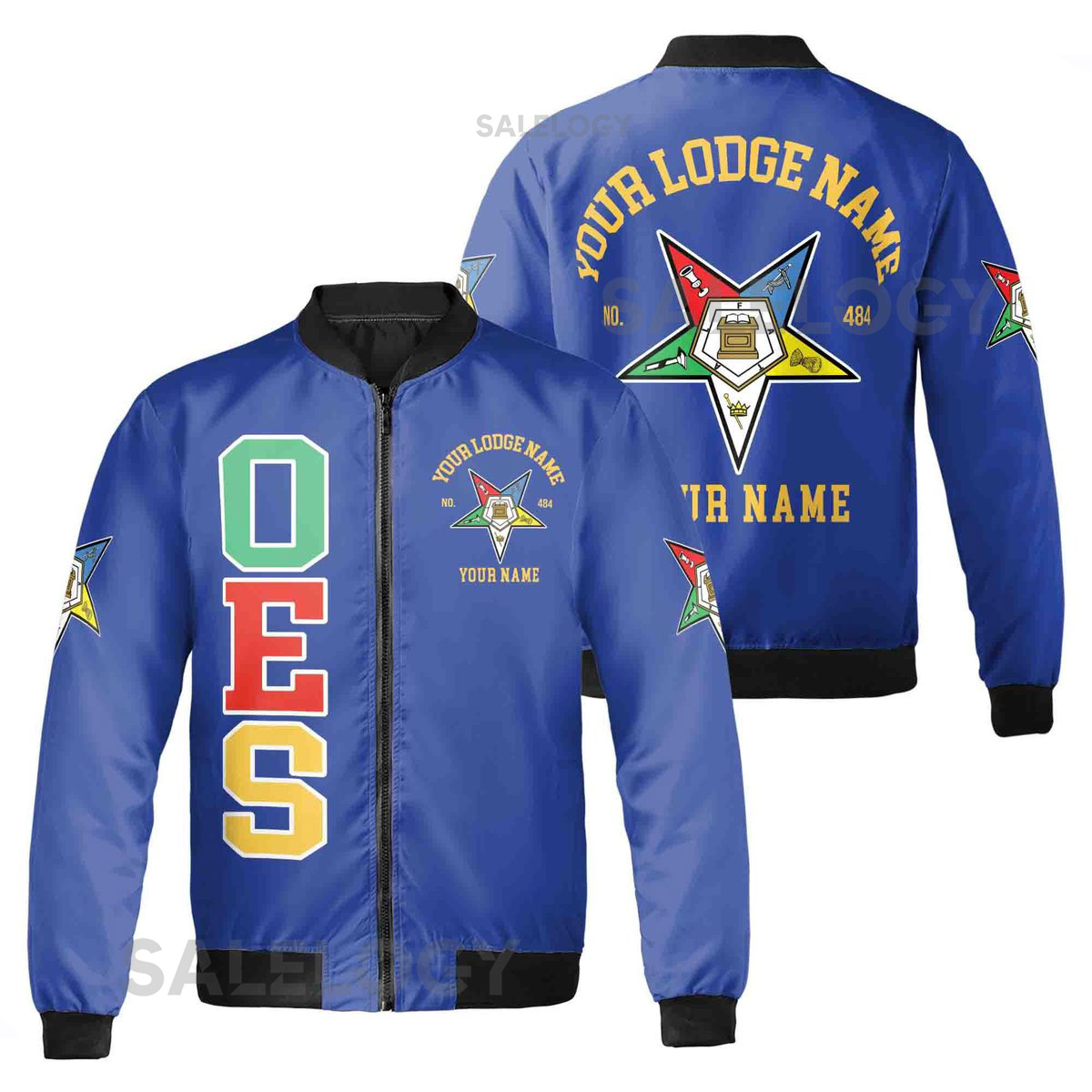 Custom OES Order of the Eastern Star Pentagon Down Emblem Unisex Bomber Jacket_26
