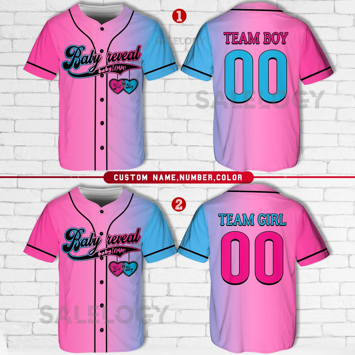 Personalized Baby Reveal Baseball Jersey Blue or Pink Baseball Jersey Gender Reveal Jersey Team Boy Team Girl Jersey Reveal Party Jersey_20