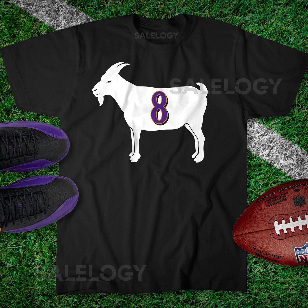 GOAT 8 T-Shirt - Baltimore Football Lamar Jackson Ravens_661