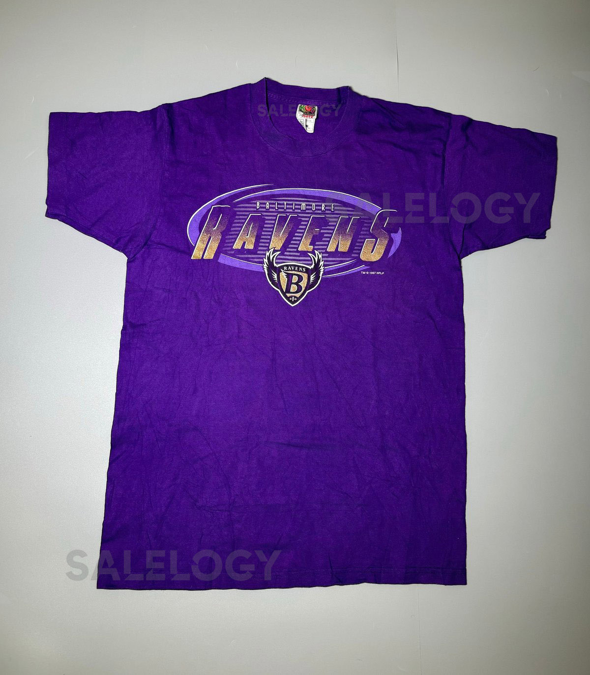Fruit of the loom T-Shirt Baltimore Ravens 1997 NFL 90s Single Stitch Vintage Football Made in USA Sz L_643