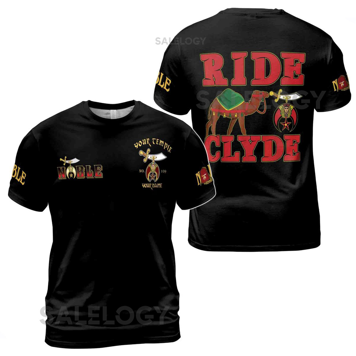 Custom Your Name Temple Noble Shriners Ride Clyde Came 3D T-shirt Size S-5XL_114