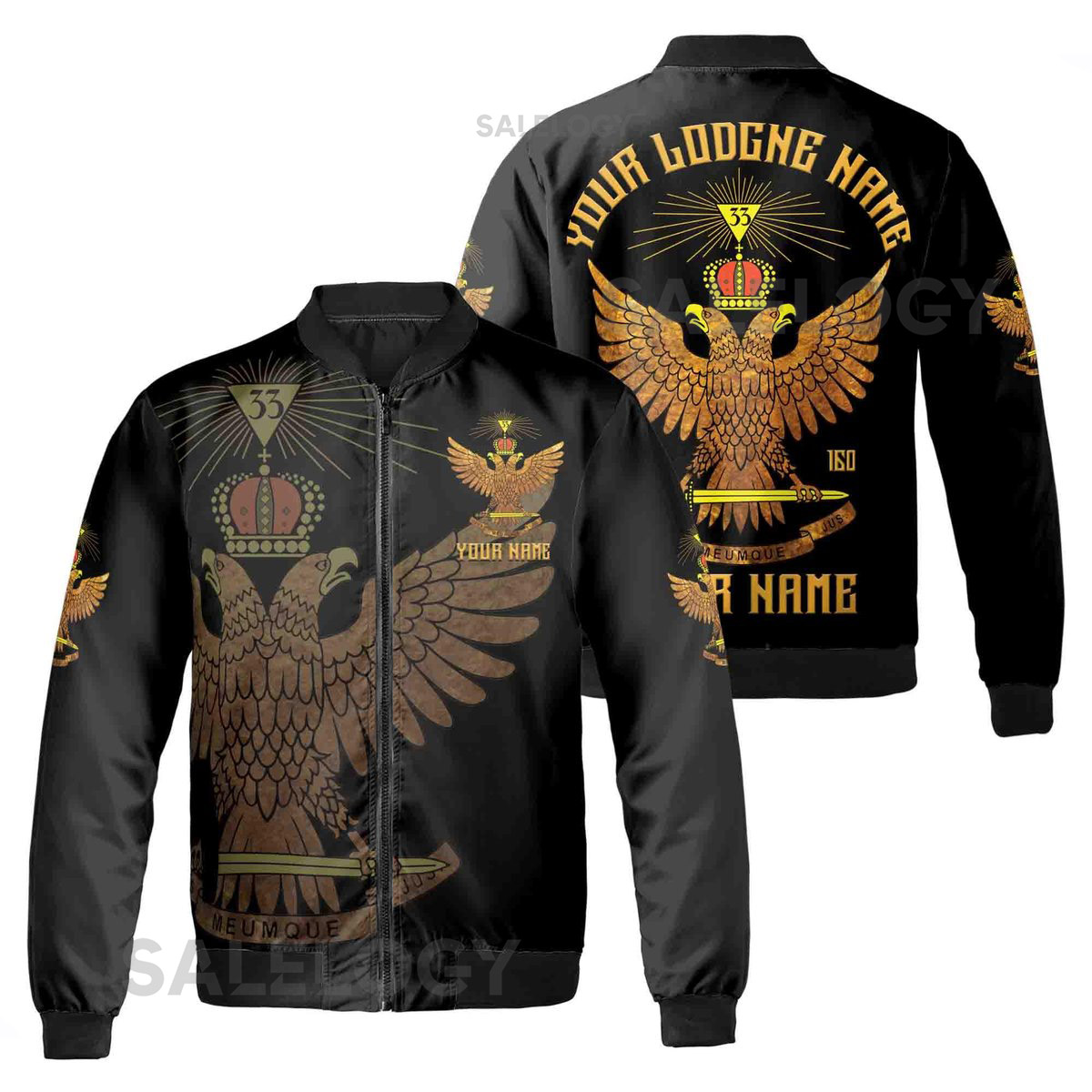 Custom Rite of Scottish 33 Degree Eagle Wings Up Masonic Unisex Bomber Jacket S-5XL_31