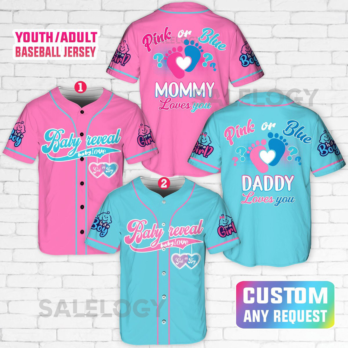 Personalized Baby Reveal Baseball Jersey Blue or Pink Baseball Jersey Gender Reveal Jersey Team Boy Team Girl Jersey Reveal Party Jersey_21