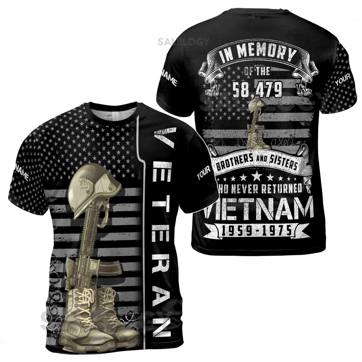 Custom Name Vietnam Veteran T-Shirt Proud American Flag U.S. Vet S-5XL_107