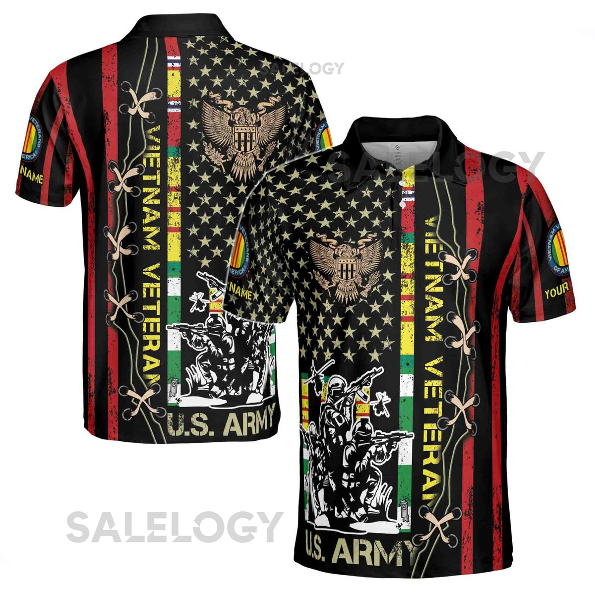 Custom Name Vietnam Veteran War U.S Army Proud Vet Men39s Polo Shirt S-5XL_214