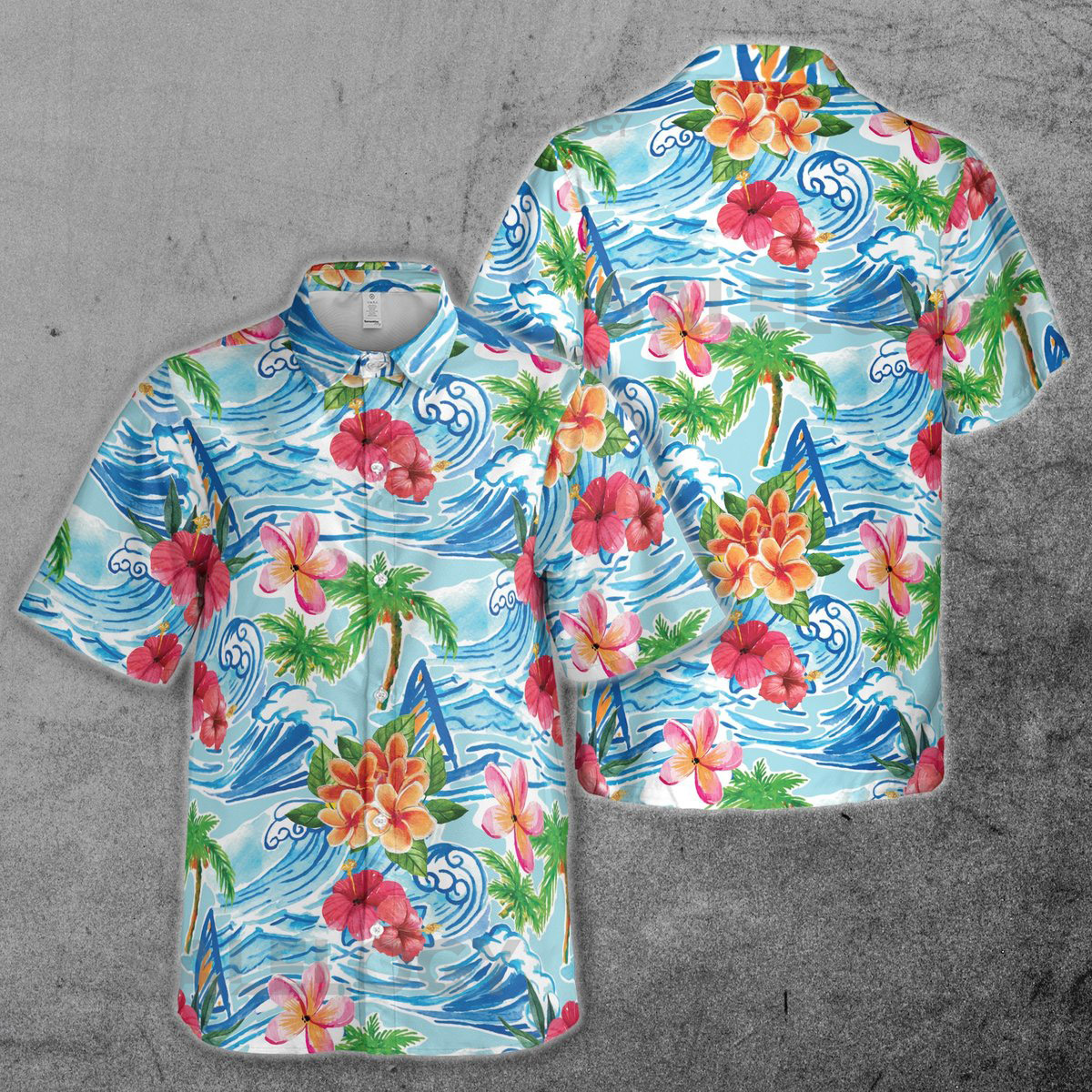 Funny Beach Wave Floral Palm Tree Natural Vacation Button Down Shirt S-5XL_207