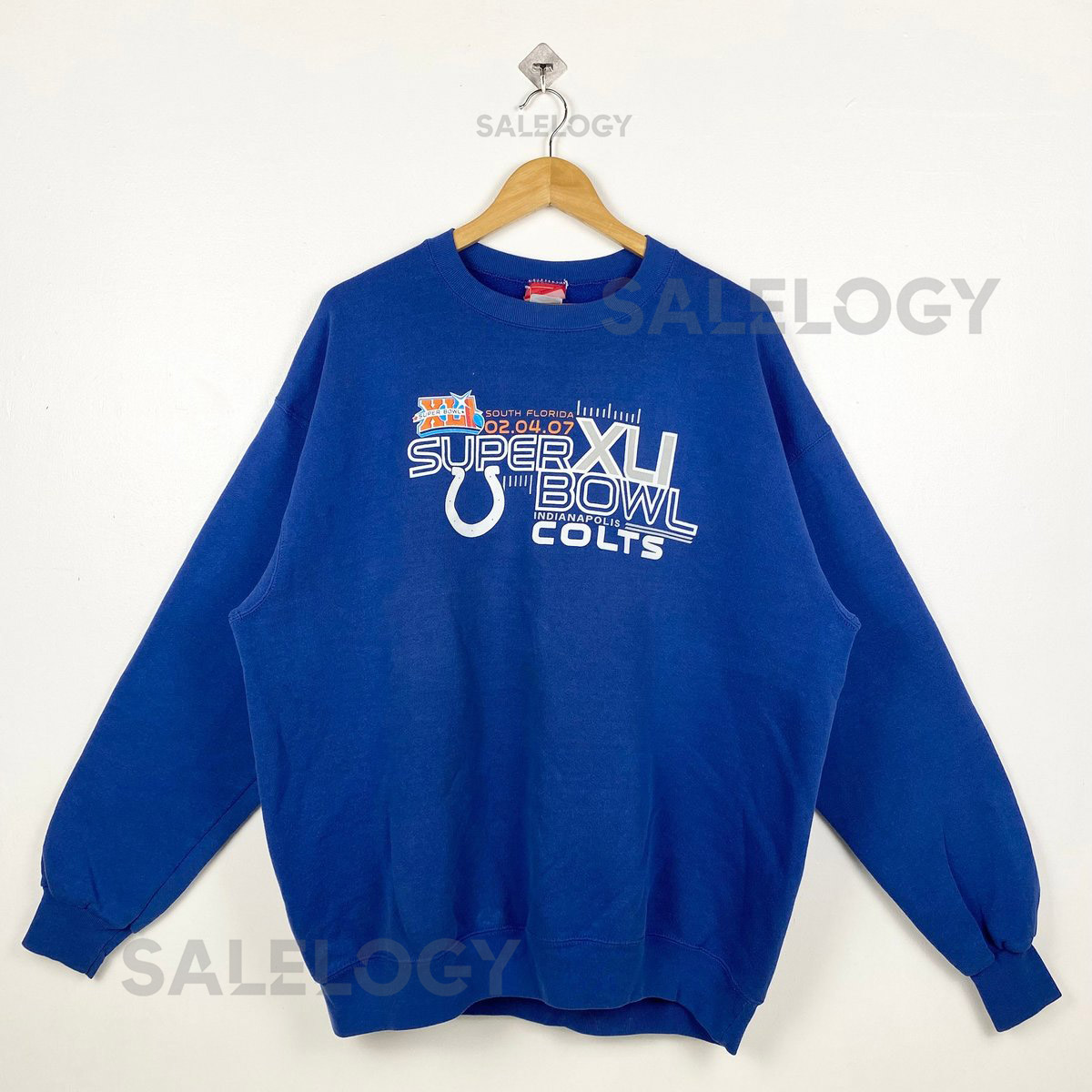 Vintage NFL Indianapolis Colts Crewneck Sweatshirt Print Logo Blue Color Men_1021