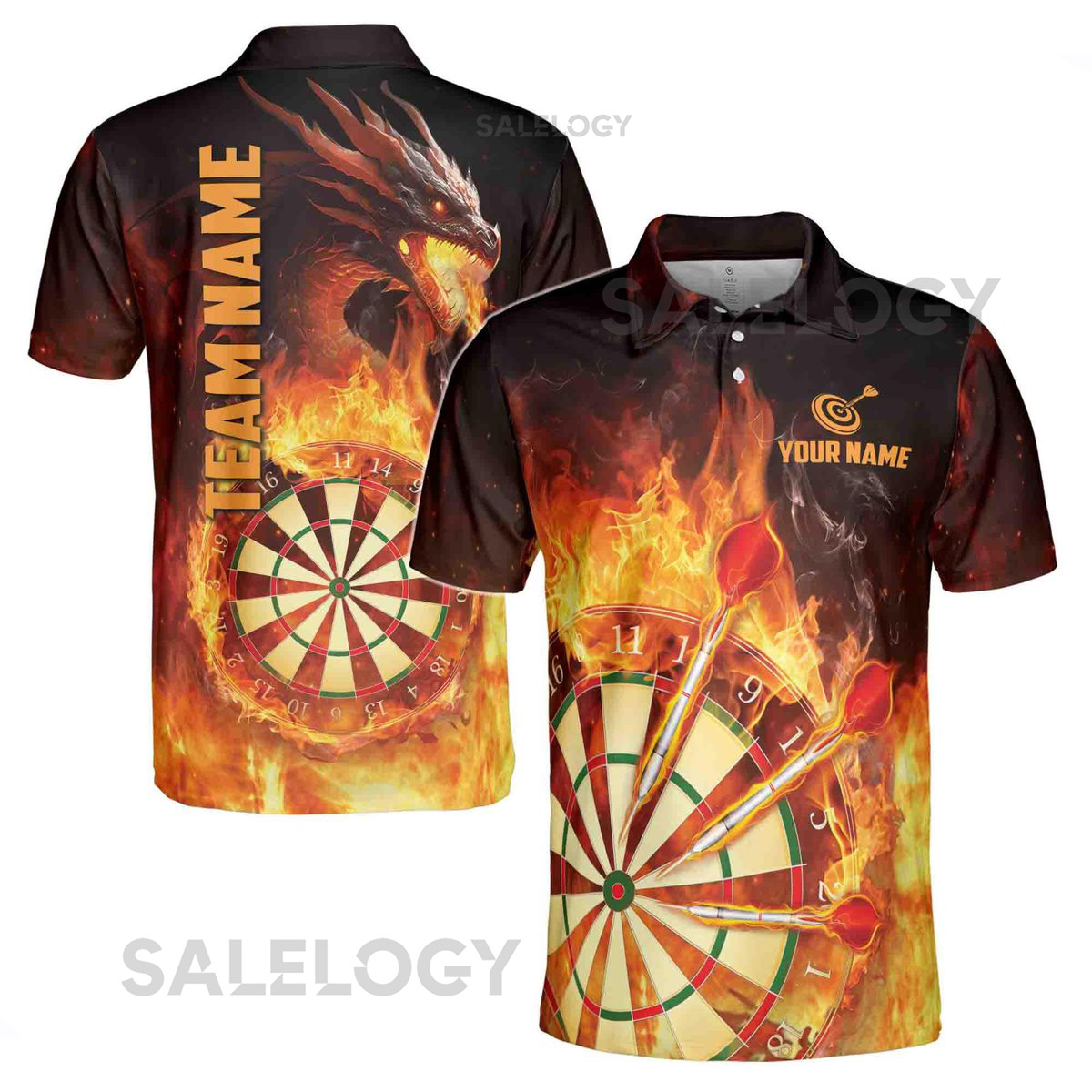 Custom Darts Team Men39s Polo Shirt Dragon Flame Design_25
