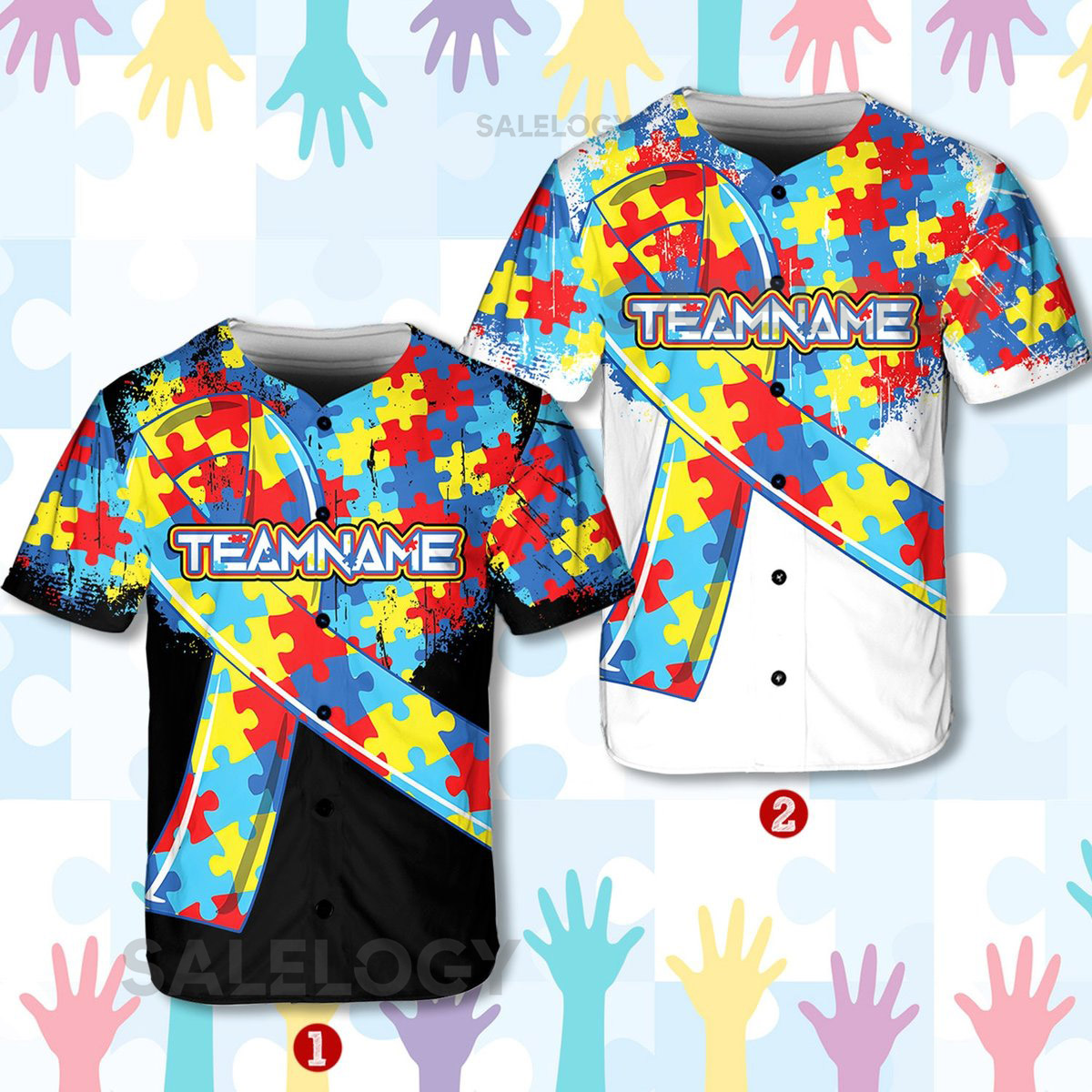 Personalized Autism Awareness Baseball Jersey Custom Name Puzzle Autism Baseball Jersey Autism Support Baseball Autism Ribbon Jersey_12
