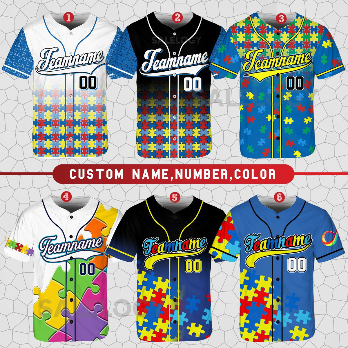 Personalized Autism Awareness Baseball Jersey Custom Name Puzzle Autism Baseball Jersey Autism Support Baseball Autism Warrior Jersey_14