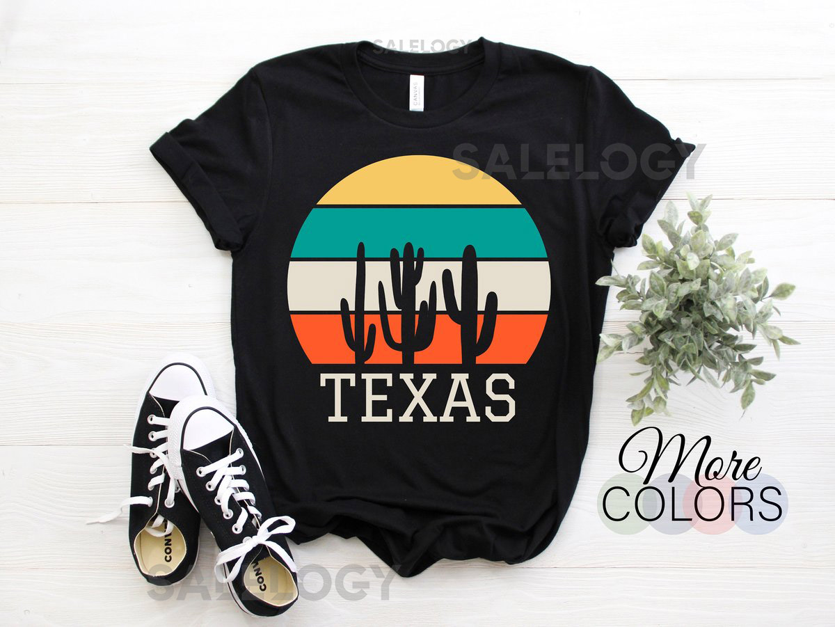 Texas Gift Cool Cactus USA US Pride Vintage Retro Present T-Shirt American State Proud Texas Home Town Houston State Parties C_875