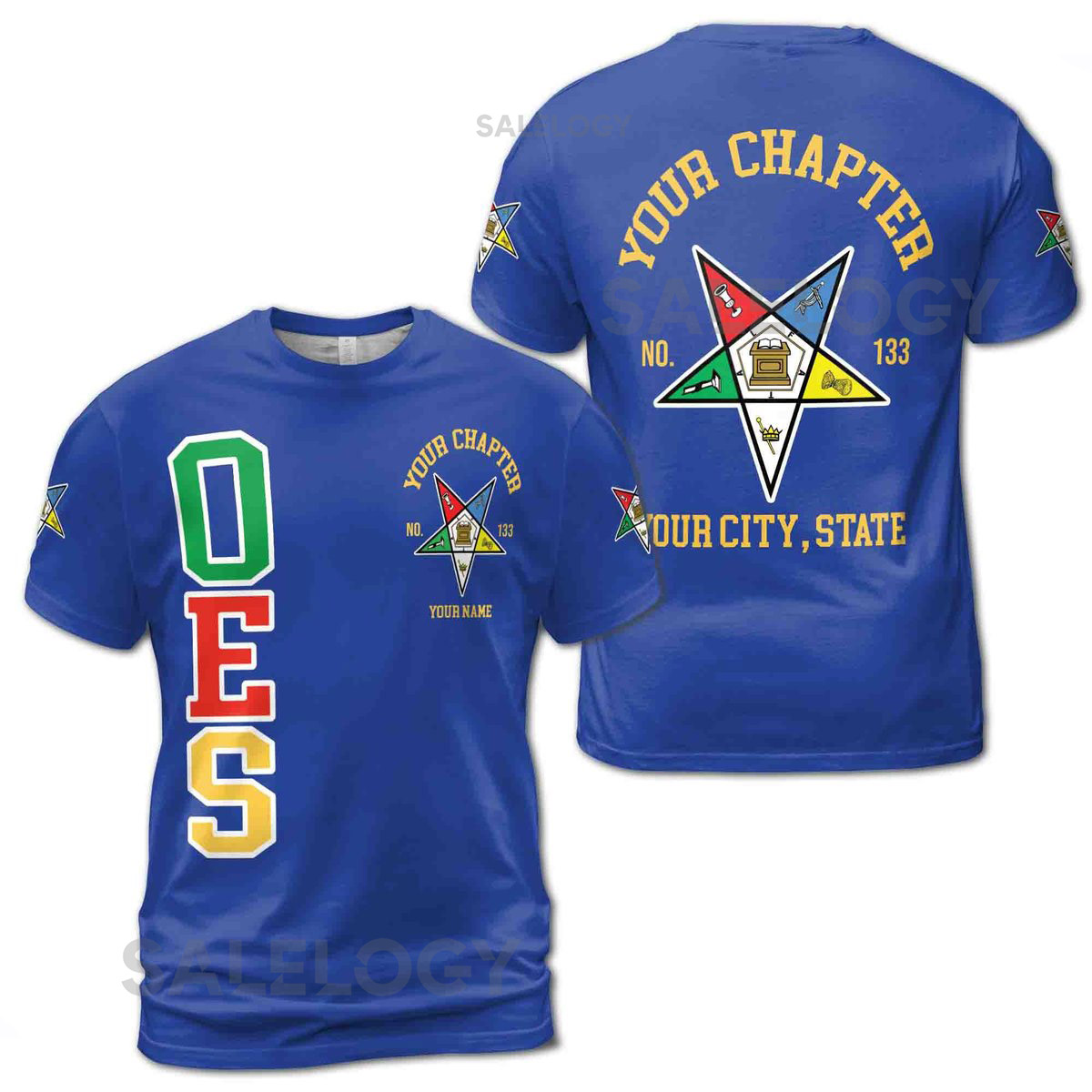 Custom Name Order of the Eastern Star OES Pentagon Up Logo 3D T-Shirt S-5XL_75
