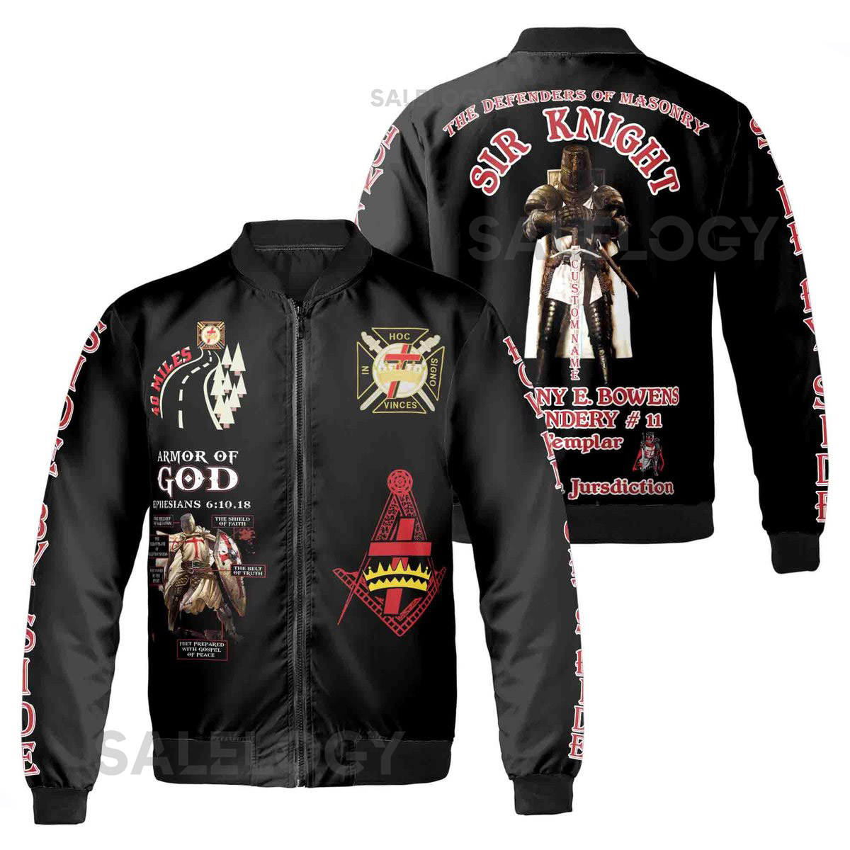 Custom Sir Knight Templar Bomber Jacket Defenders of Masonry Armor of God_33