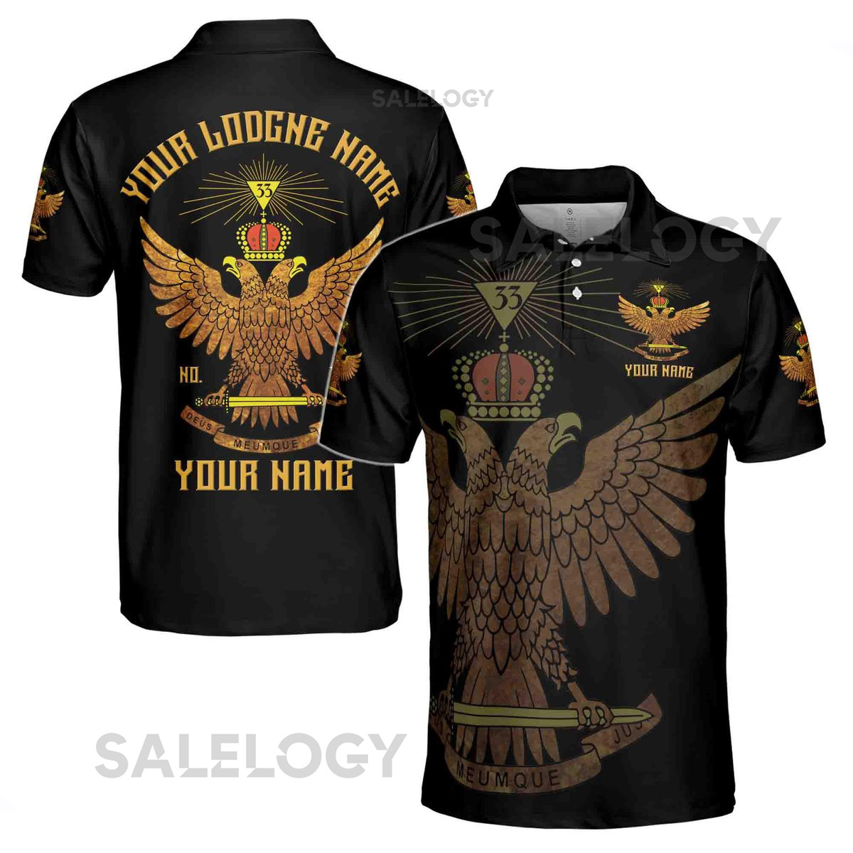 Custom Rite of Scottish 33 Degree Eagle Wings Up Masonic Men39s Polo Shirt S-5XL_236
