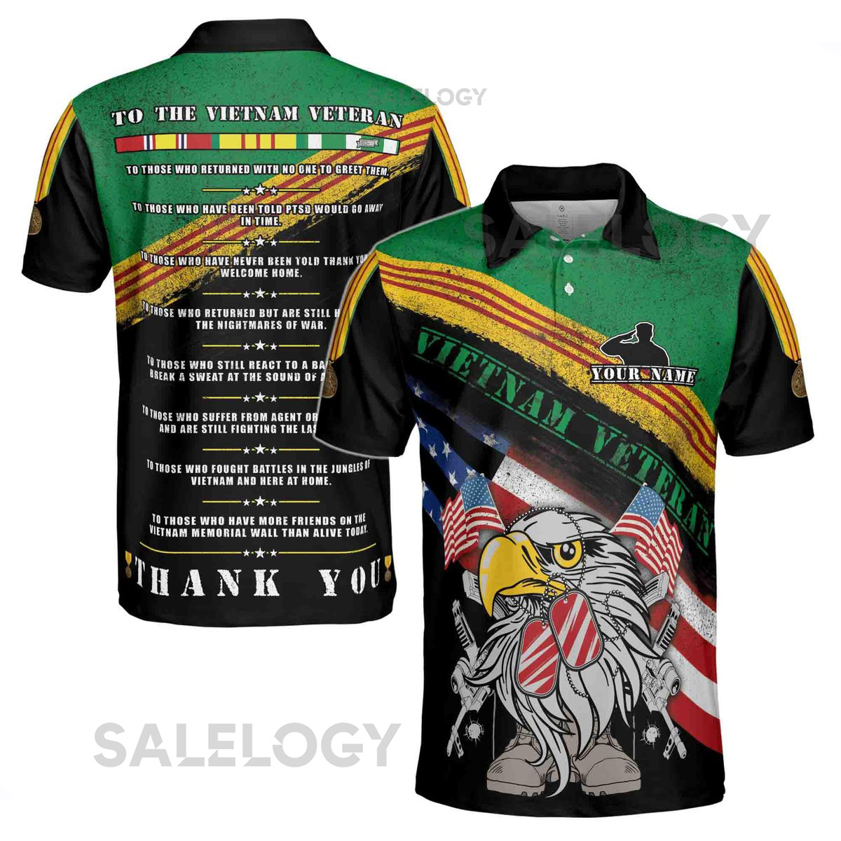 Vietnam Veteran Men's Polo Shirt Custom Name American Eagle Flag_608