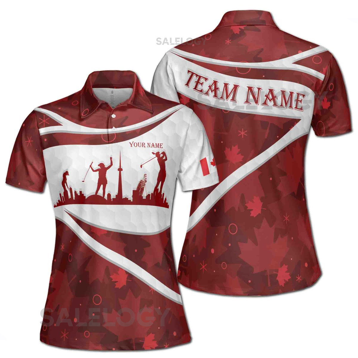 Custom Canada Flag Golf Women39s Polo Shirt Personalized Team Name Maple Leaf Design_22