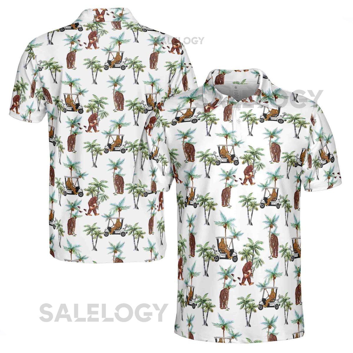 Funny Sasquatch Bigfoot Playing Golf Tropical Golf Gift Polo Shirt S-5XL_505