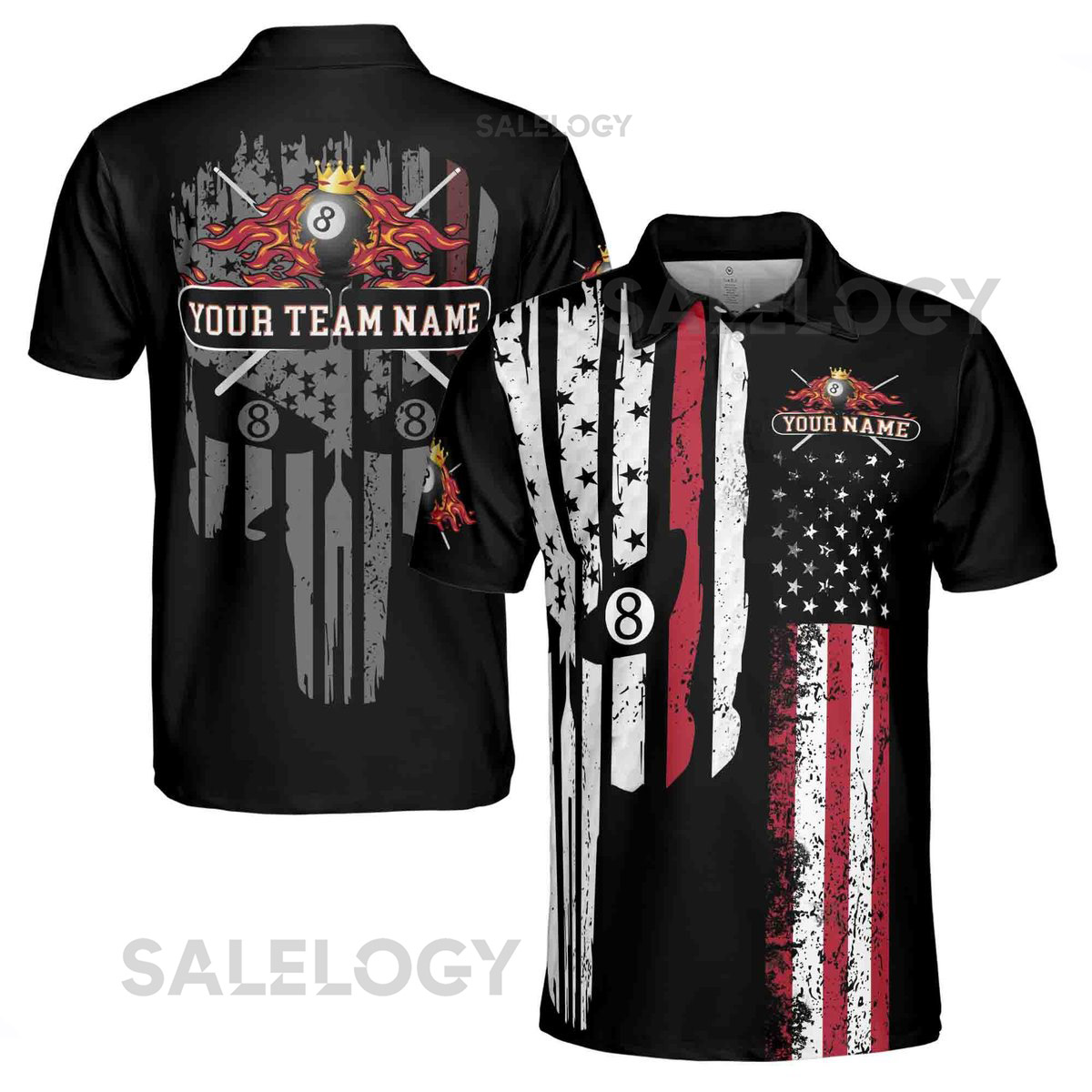 Custom Patriotic American Skull Billiard Men39s Polo Shirt_227