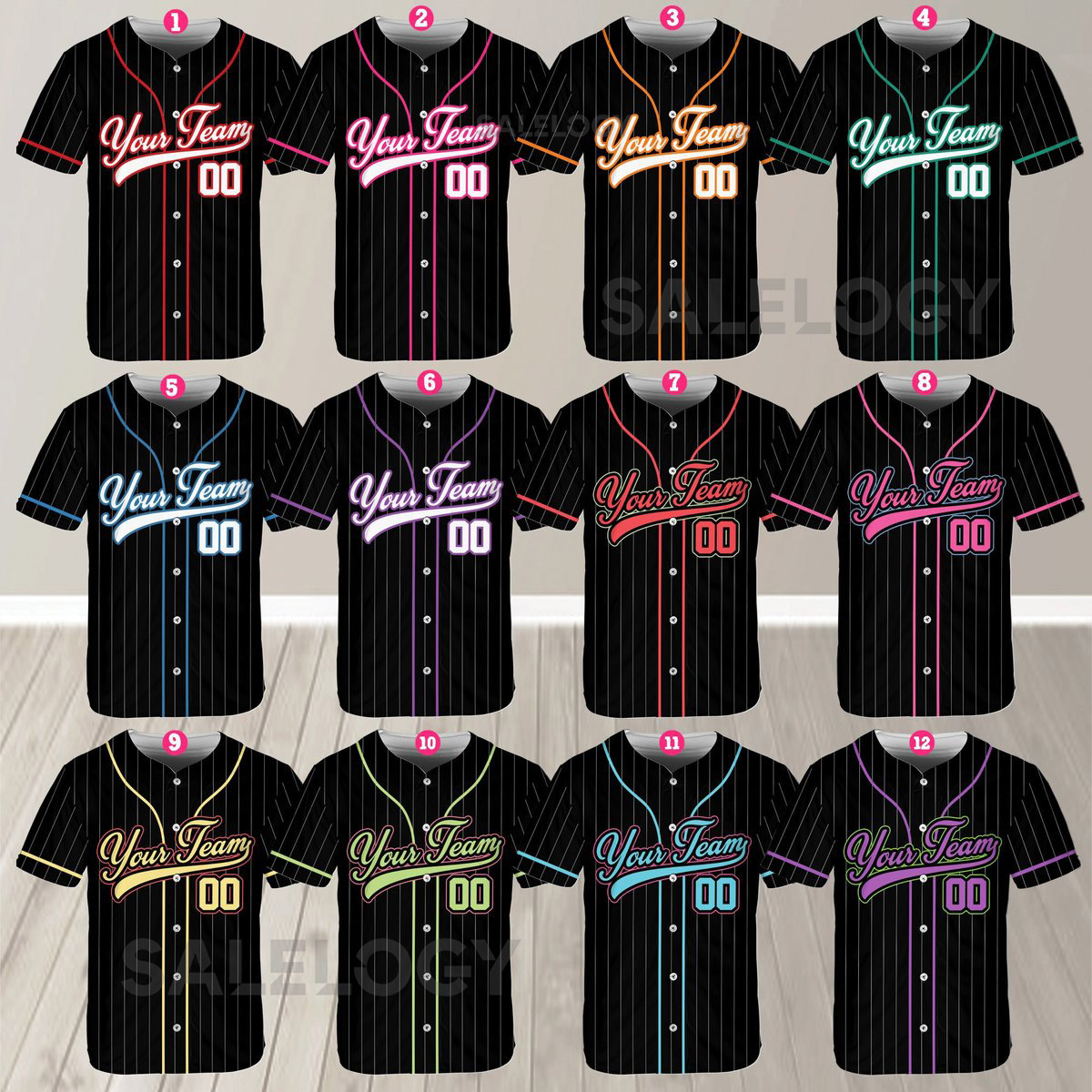 Personalized Team Name And Number Pinstripe Baseball Jersey Custom Stripe Line Color Baseball Jersey Baseball Jersey Uniform Baseball Fans_603