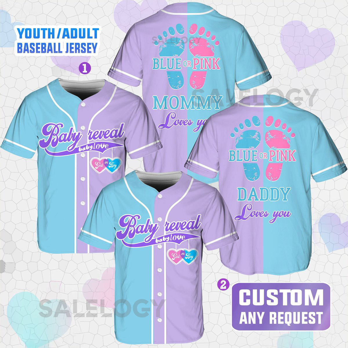 Personalized Baby Reveal Baseball Jersey Blue or Pink Baseball Jersey Gender Reveal Jersey Team Boy Team Girl Jersey Reveal Party Jersey_22