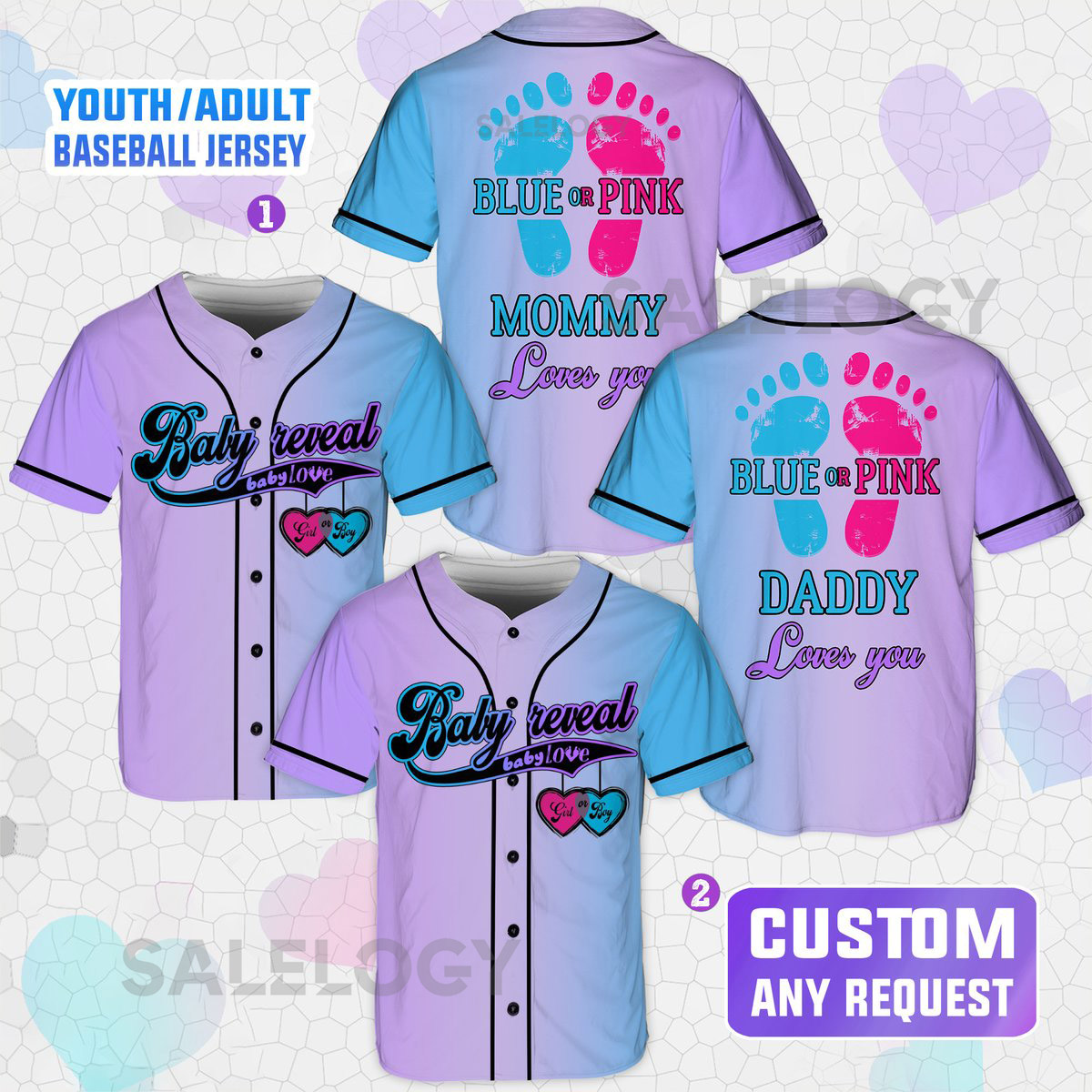 Personalized Baby Reveal Baseball Jersey Blue or Pink Baseball Jersey Gender Reveal Jersey Team Boy Team Girl Jersey Reveal Party Jersey_23