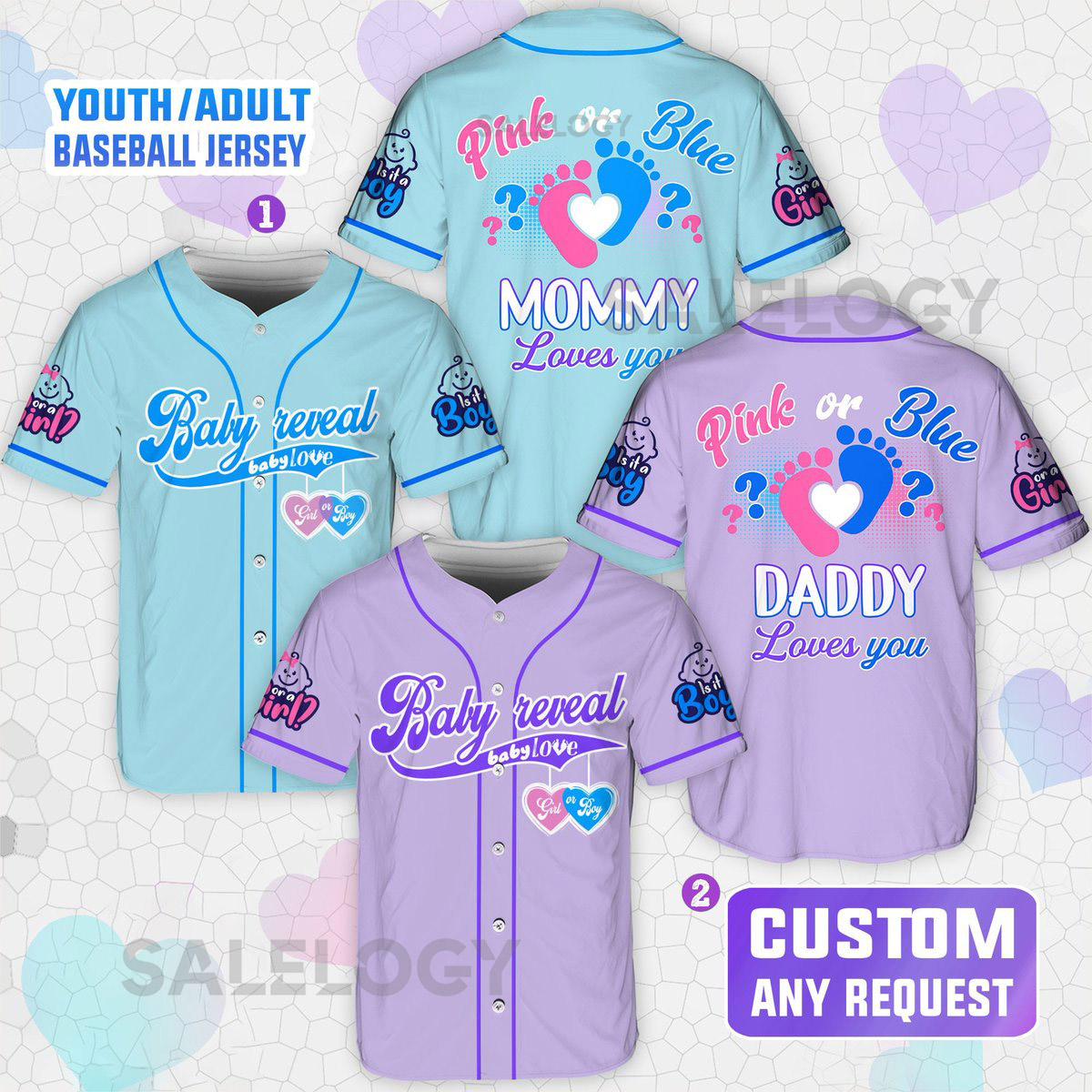 Personalized Baby Reveal Baseball Jersey Blue or Pink Baseball Jersey Gender Reveal Jersey Team Boy Team Girl Jersey Reveal Party Jersey_24